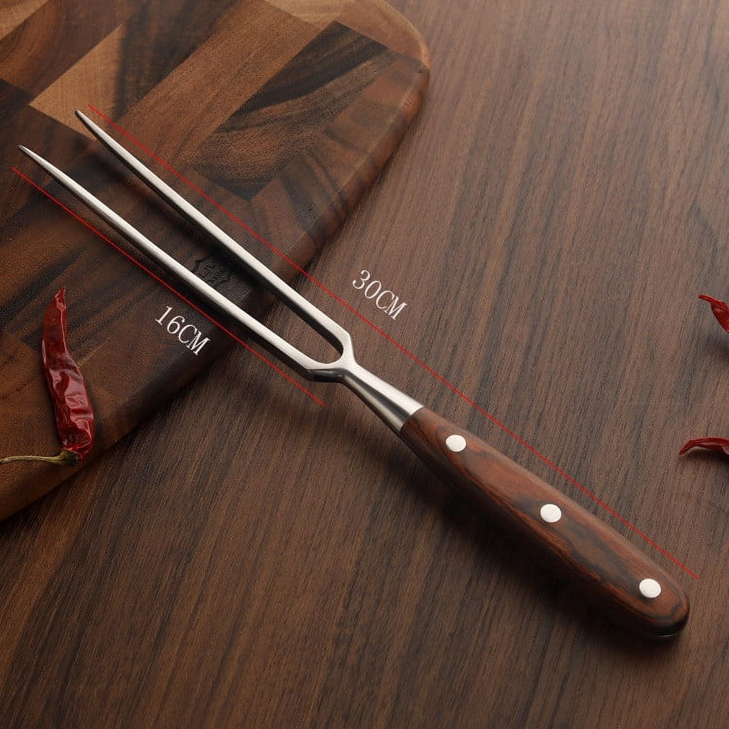 Stainless Steel Carving Fork with Redwood Handle, 11.8