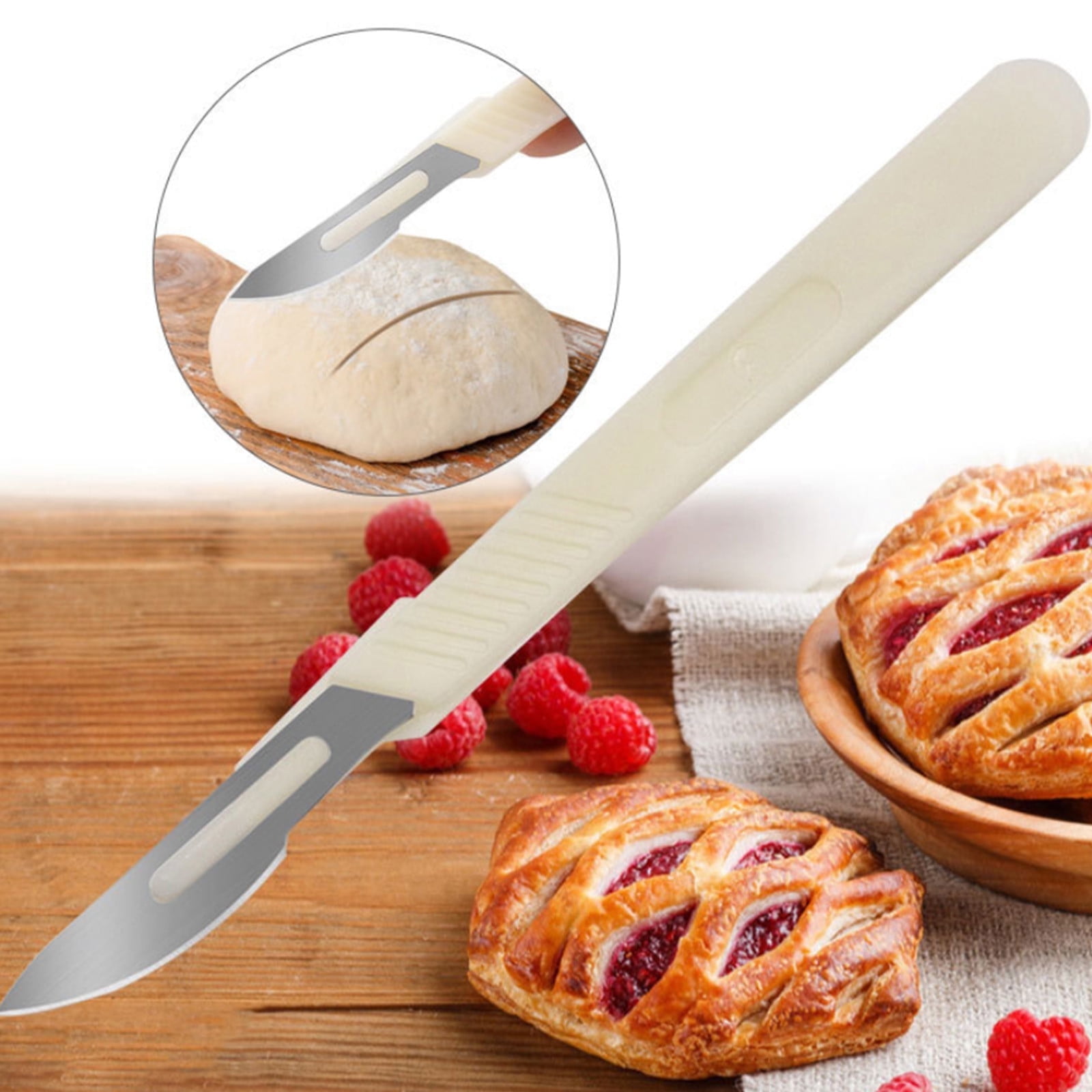 Bread Lame Dough Scoring Tool, Hand Crafted Sourdough Scorer Knife, Razor Blade Cutter Slashing Tool for Bread Making, European Flower Patterns Booklet, Homemade Kitchen Baking White - Image 1