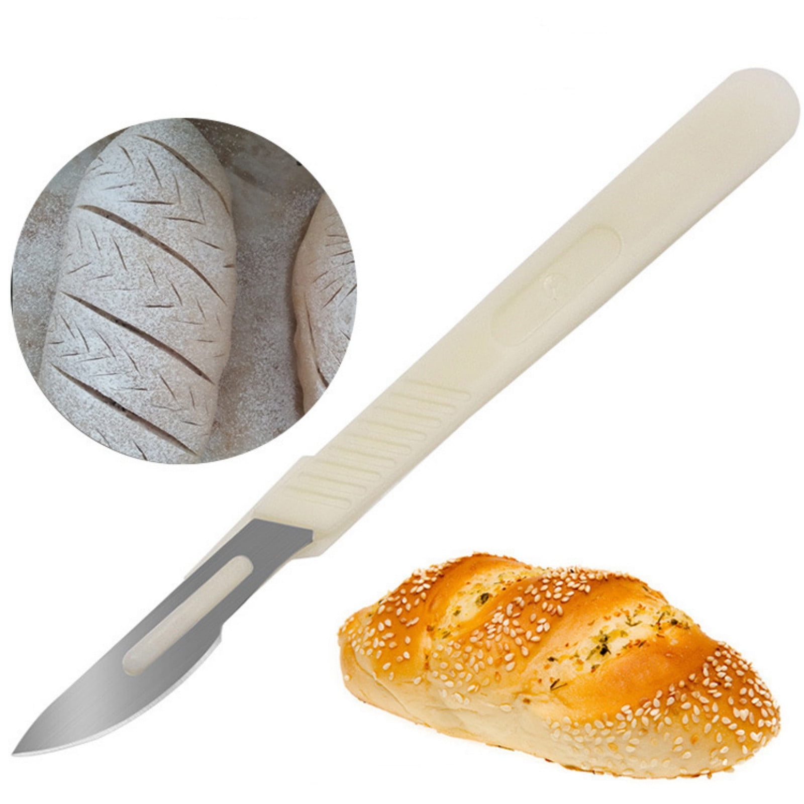 Bread Lame Dough Scoring Tool, Hand Crafted Sourdough Scorer Knife, Razor Blade Cutter Slashing Tool for Bread Making, European Flower Patterns Booklet, Homemade Kitchen Baking White - Image 4