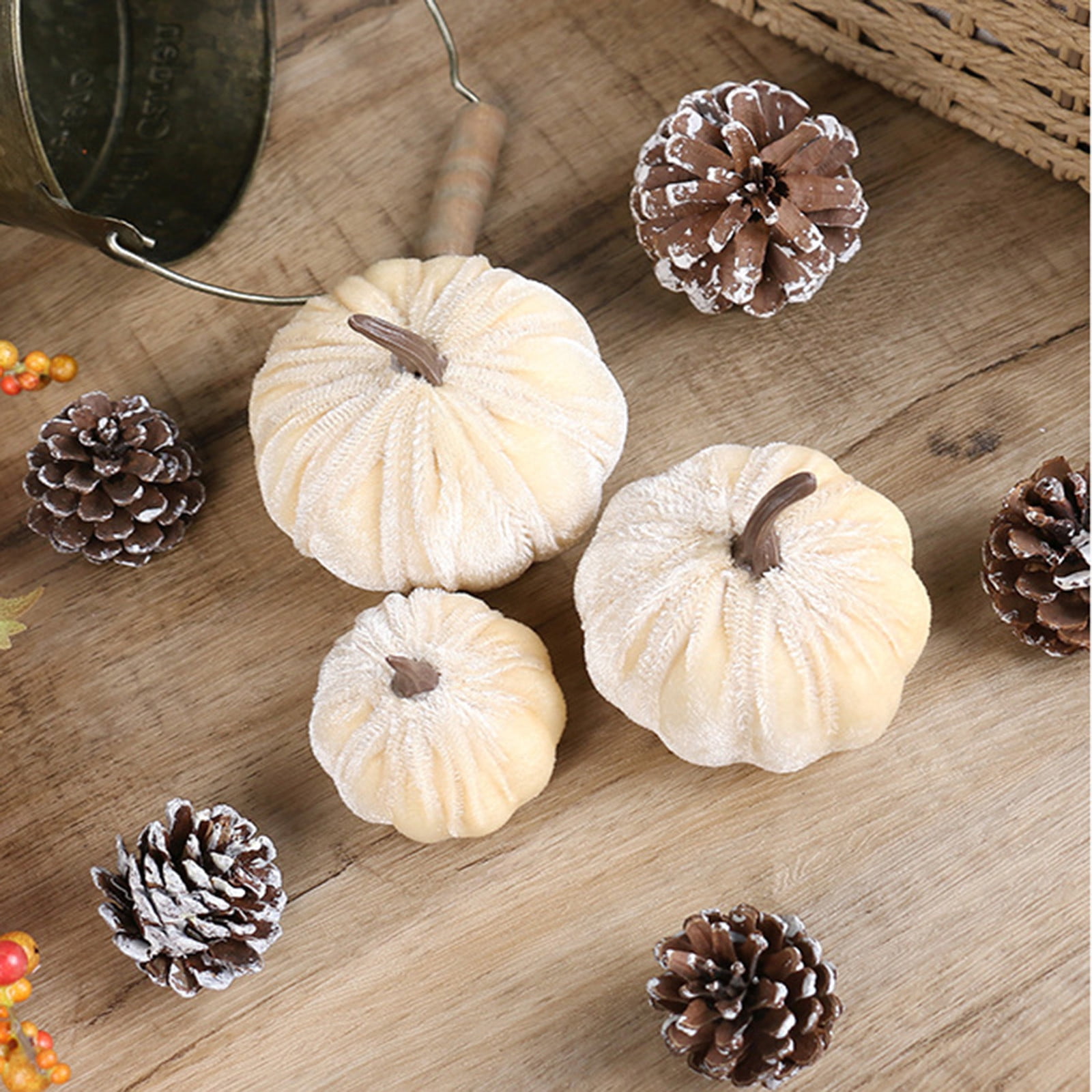 Artificial Pumpkins Decoration, Fake Faux Velvet Foam Fabric Pumpkins Ornaments, Mini Pumpkins Toy Fall Decorative Pumpkin Shaped for Thanksgiving Table Home Decorations（M, Beige） M Orange - Image 3
