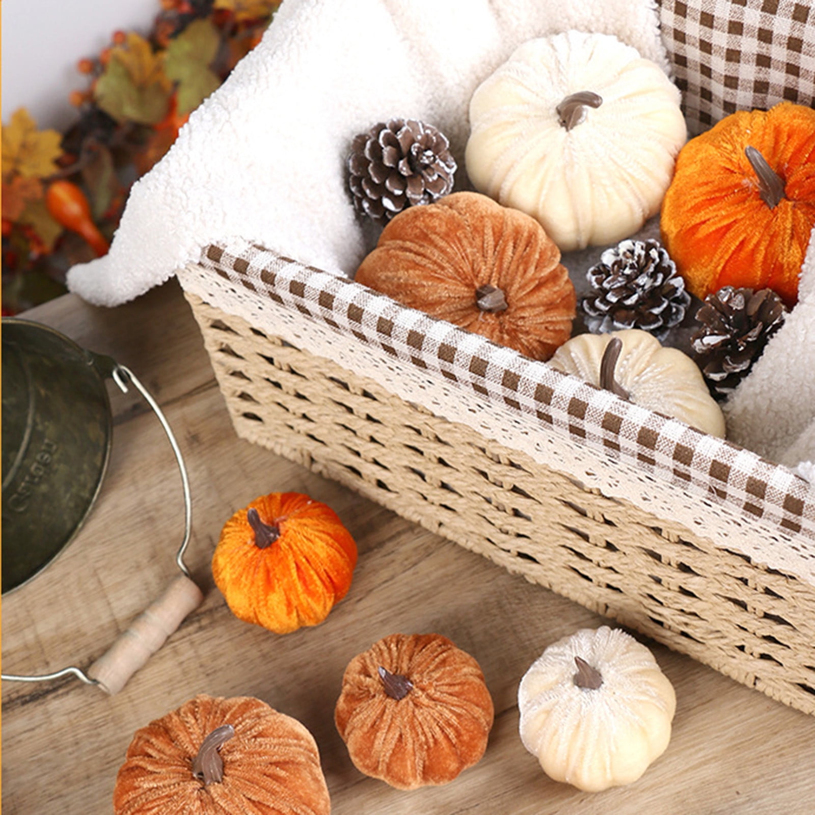 Artificial Pumpkins Decoration, Fake Faux Velvet Foam Fabric Pumpkins Ornaments, Mini Pumpkins Toy Fall Decorative Pumpkin Shaped for Thanksgiving Table Home Decorations（M, Beige） M Orange - Image 4