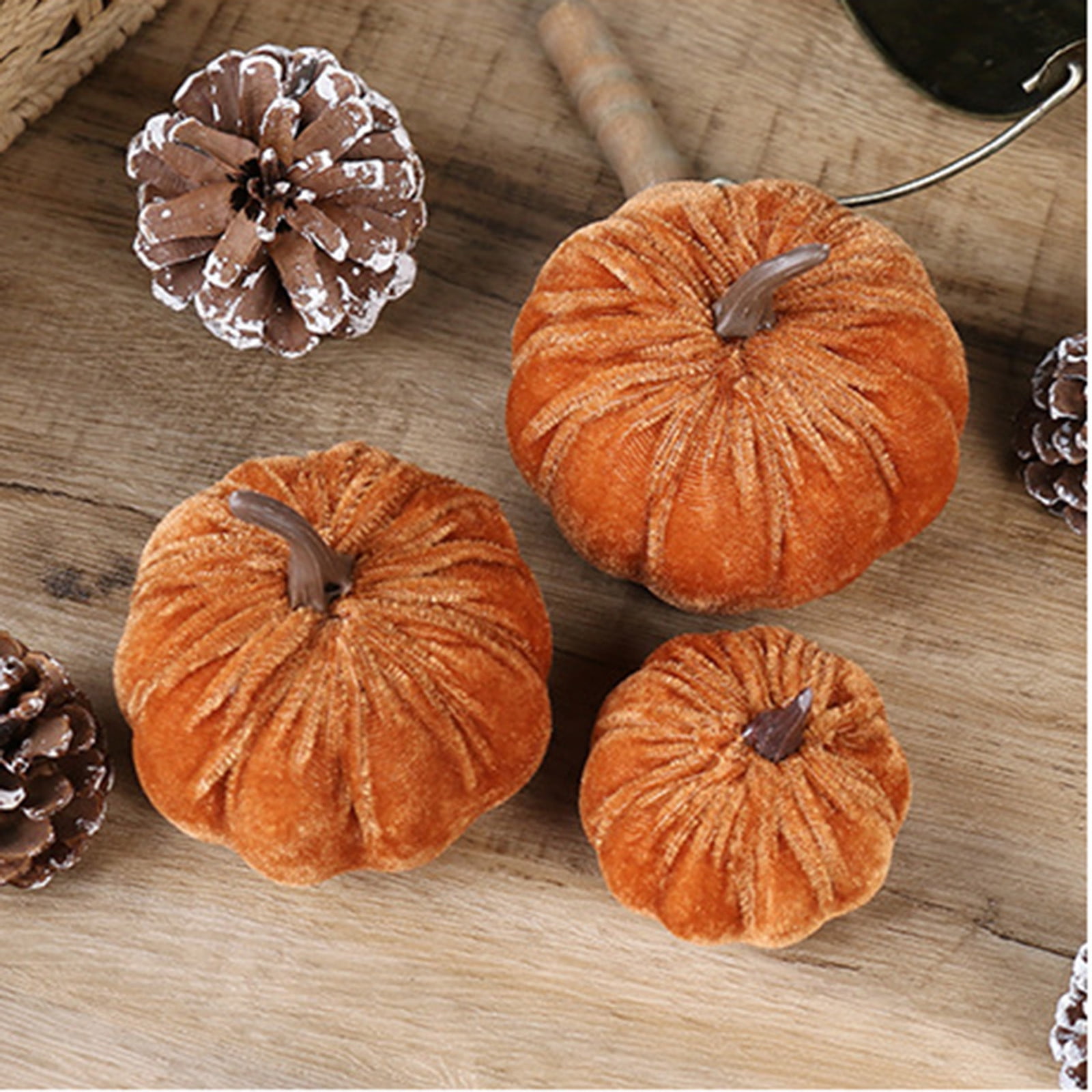 Artificial Pumpkins Decoration, Fake Faux Velvet Foam Fabric Pumpkins Ornaments, Mini Pumpkins Toy Fall Decorative Pumpkin Shaped for Thanksgiving Table Home Decorations（M, Beige） M Orange - Image 5