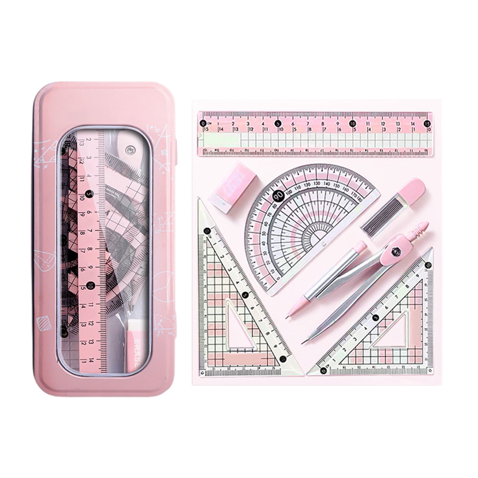Compass Geometry Tool, Protractor and Compass Set, Metal Box Drawing Compass with Rulers, Math Compass Kit, Shatterproof Storage Box, for Stationery Supplies Purple - Image 2
