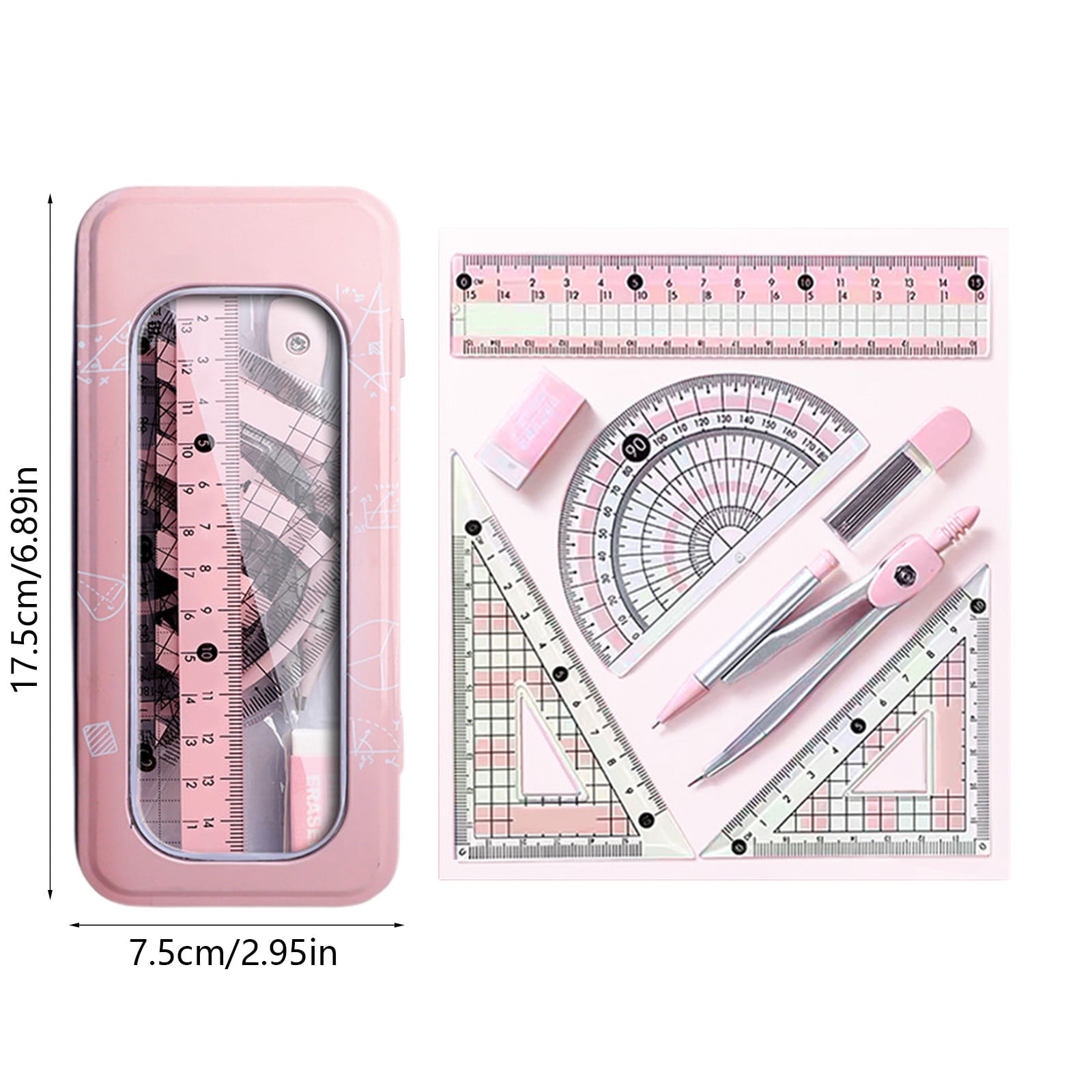 Compass Geometry Tool, Protractor and Compass Set, Metal Box Drawing Compass with Rulers, Math Compass Kit, Shatterproof Storage Box, for Stationery Supplies Purple - Image 3