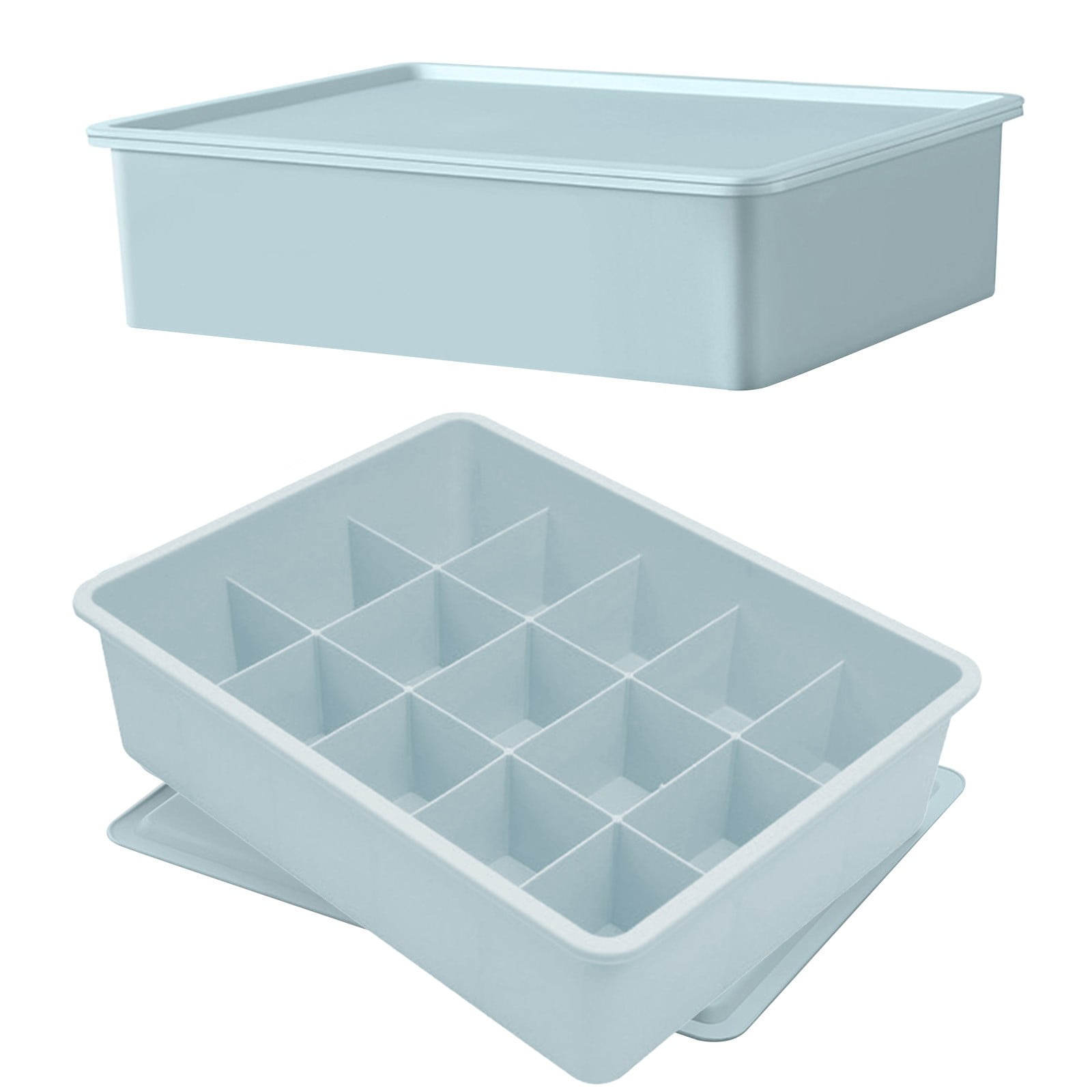 Sock Underwear Drawer Organzier Divider, 15 Compartments Removable Divided Plastic Storage Bin with Lid, Storage Organizer Sock Holders Organizers for Scarves Ties Belts(White) Blue - Image 4