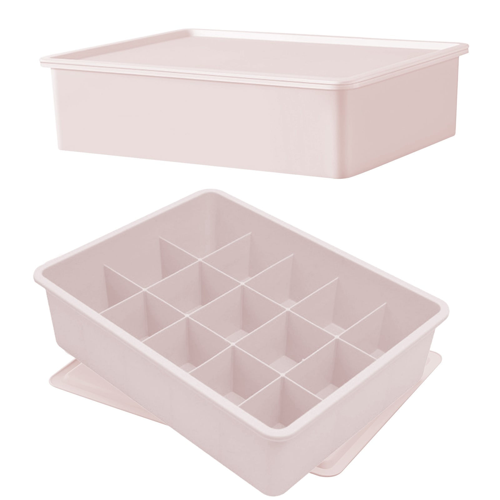 Sock Underwear Drawer Organzier Divider, 15 Compartments Removable Divided Plastic Storage Bin with Lid, Storage Organizer Sock Holders Organizers for Scarves Ties Belts(White) Pink - Image 4