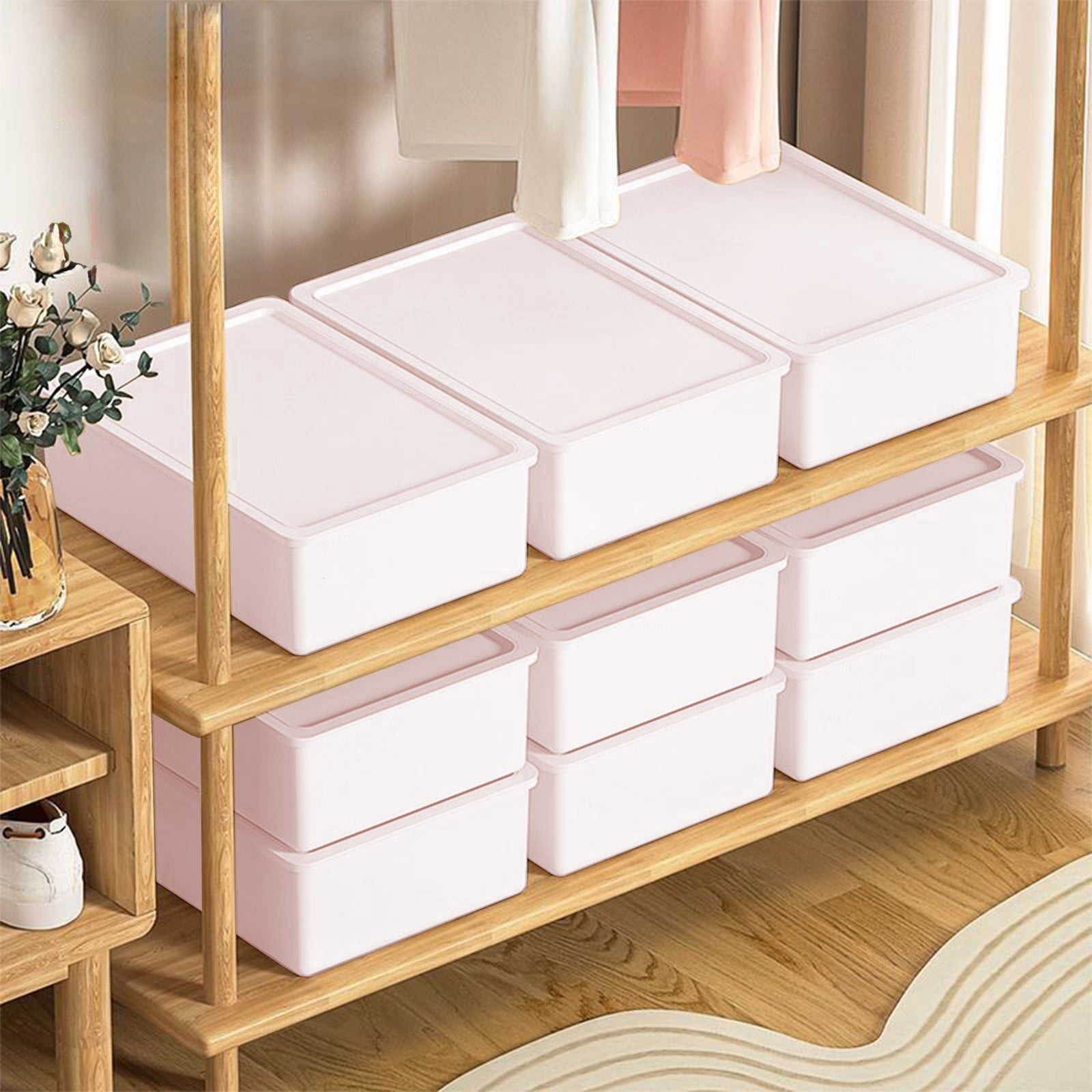 Sock Underwear Drawer Organzier Divider, 15 Compartments Removable Divided Plastic Storage Bin with Lid, Storage Organizer Sock Holders Organizers for Scarves Ties Belts(White) Pink - Image 5