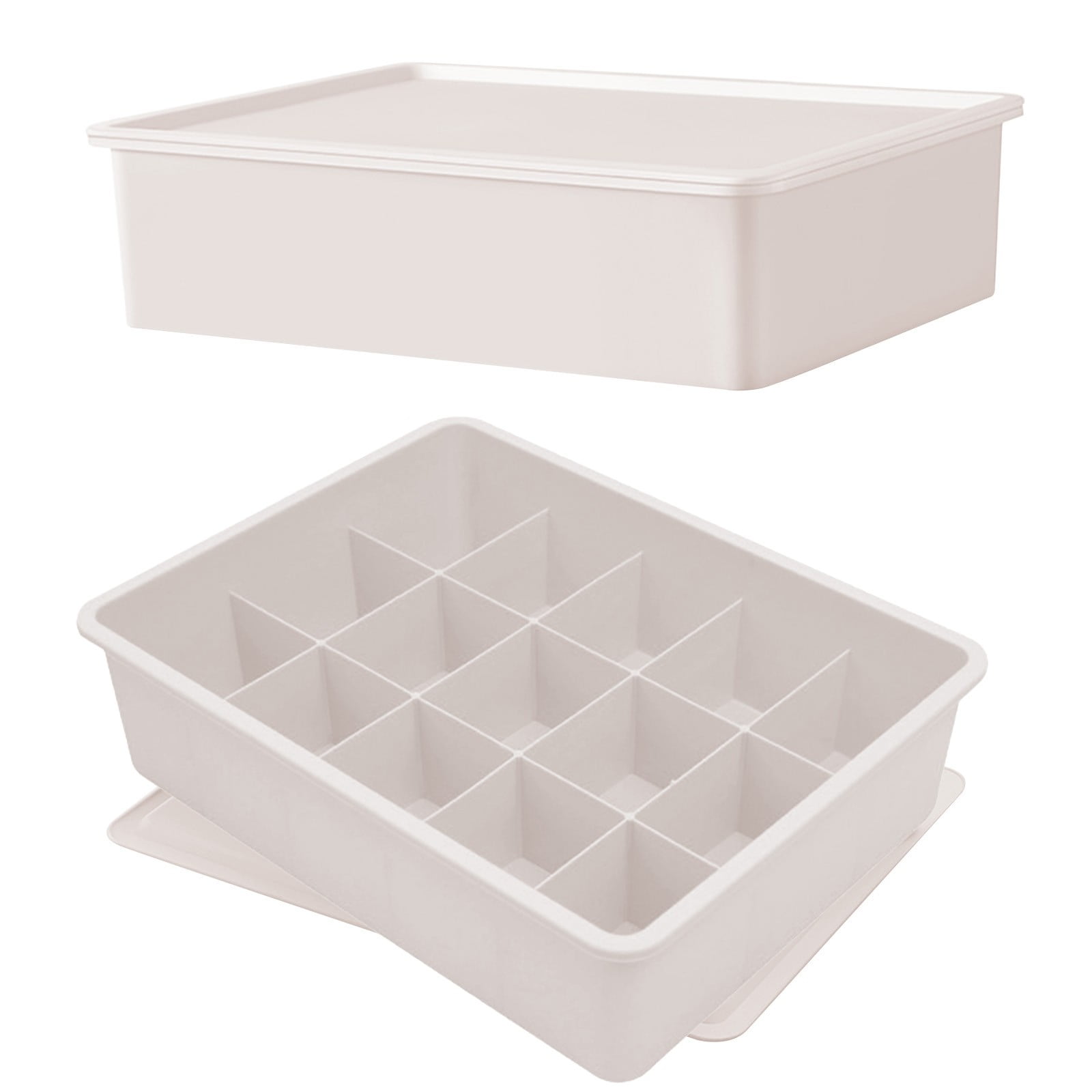 Sock Underwear Drawer Organzier Divider, 15 Compartments Removable Divided Plastic Storage Bin with Lid, Storage Organizer Sock Holders Organizers for Scarves Ties Belts(White) White - Image 4