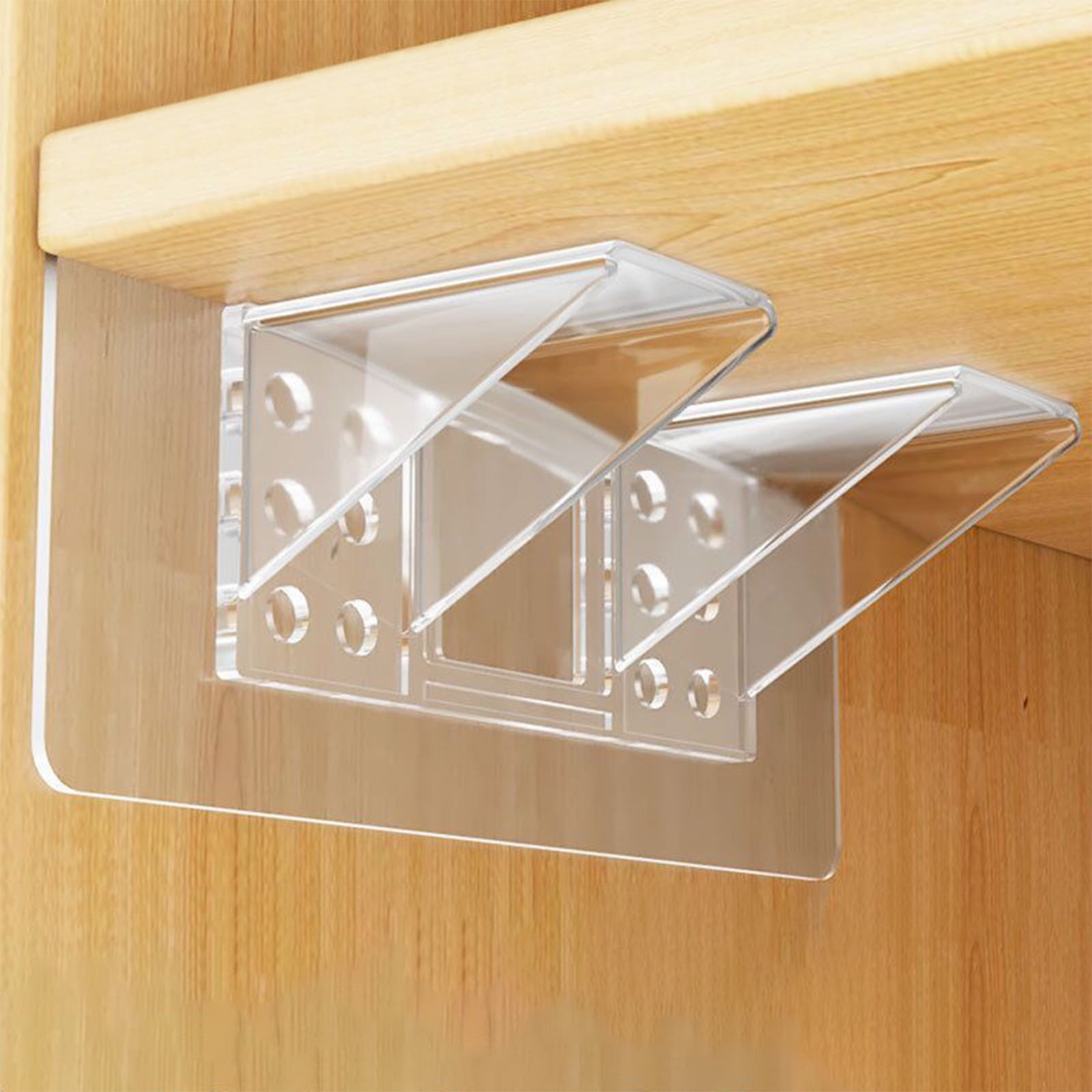 Adhesive Shelf Bracket, No-Drill Shelf Support Hooks, Clear Plastic Adhesive Wall-Mounted Bracket for Closet Cabinet Organization, Easy Instal(B) B - Image 1