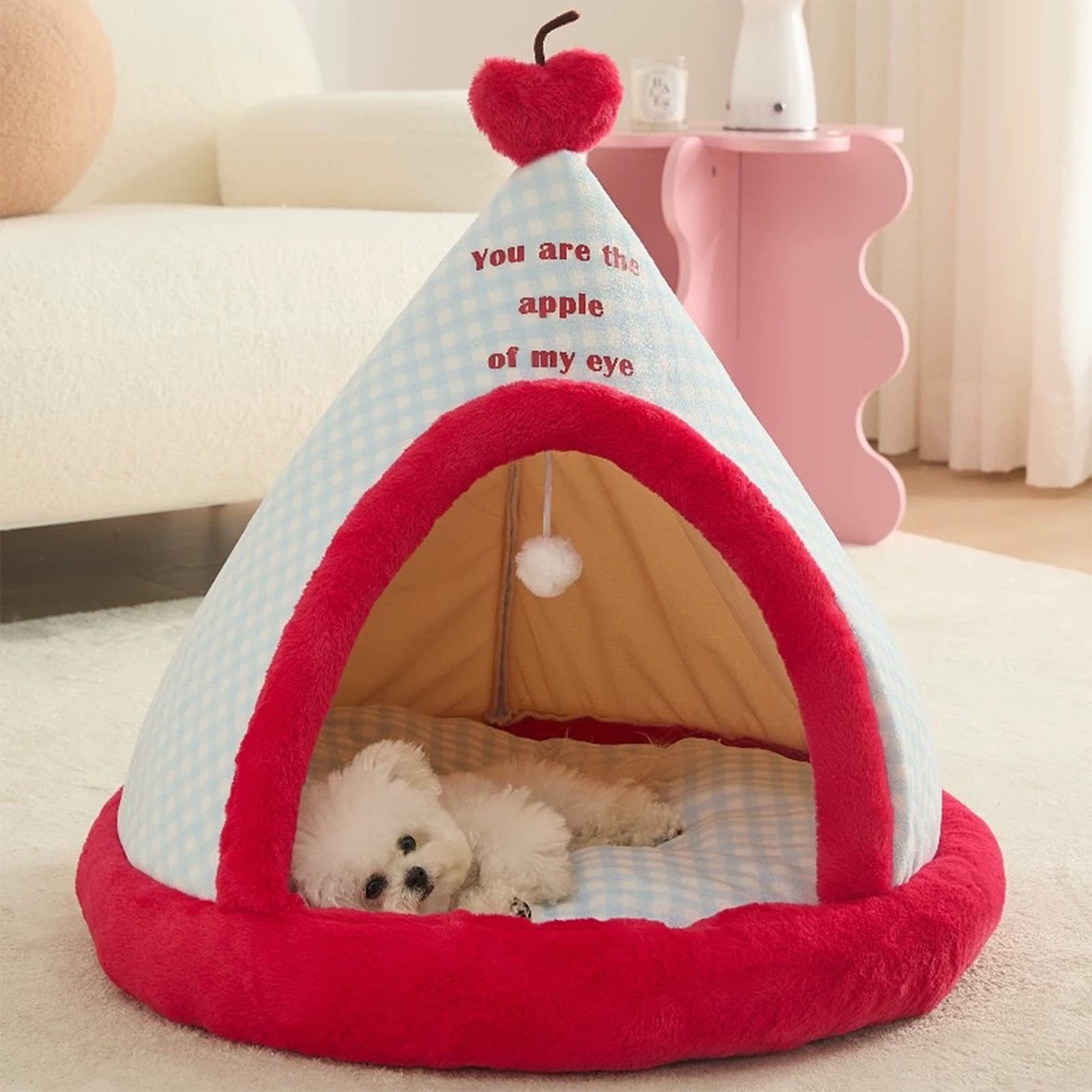 Apples Christmas Tent Christmas Pet Bed Semi Enclosed Cats Bed Dog Bed Removable And Washable Dog Bed Winter Warm Cats Bed As shown - Image 1