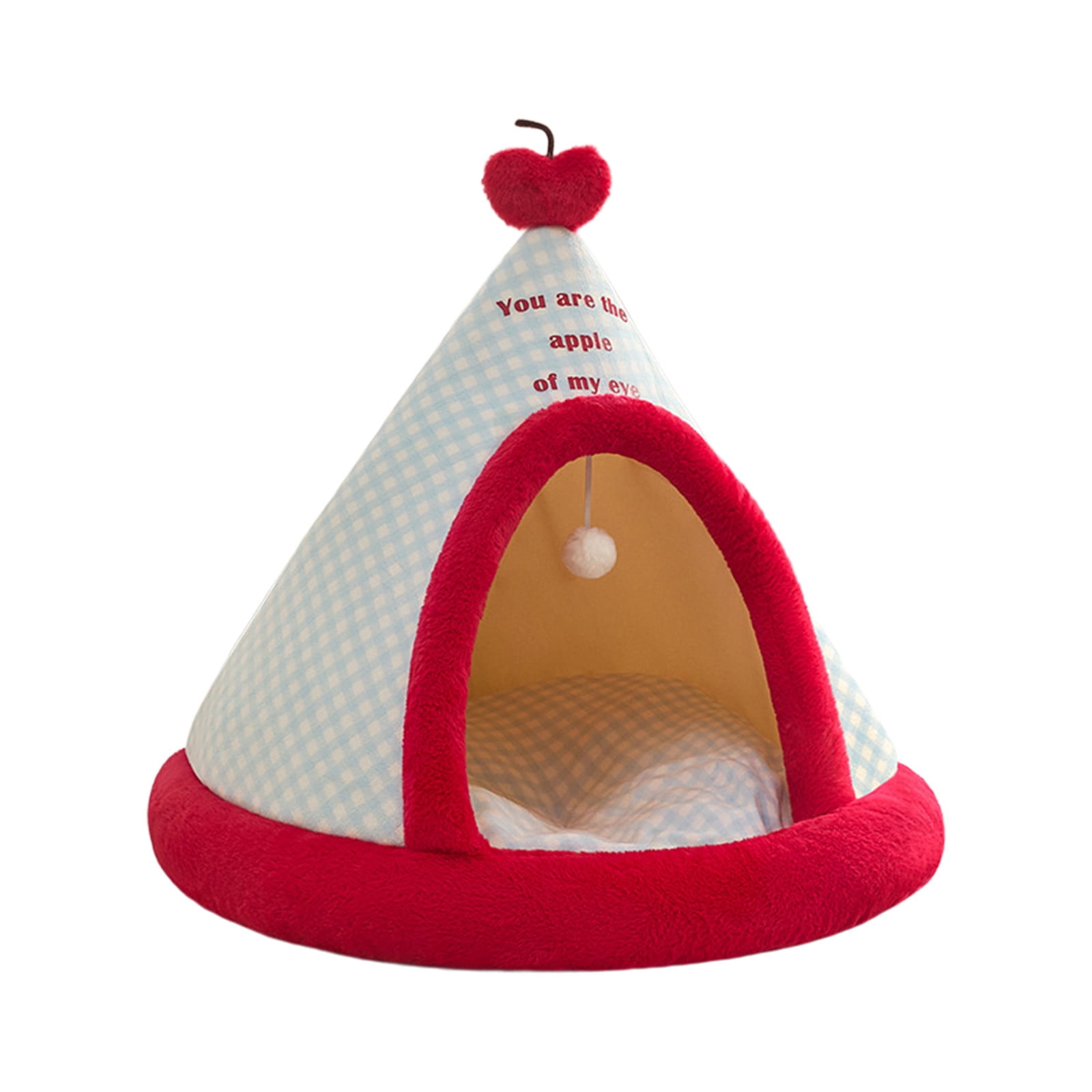 Apples Christmas Tent Christmas Pet Bed Semi Enclosed Cats Bed Dog Bed Removable And Washable Dog Bed Winter Warm Cats Bed As shown - Image 2