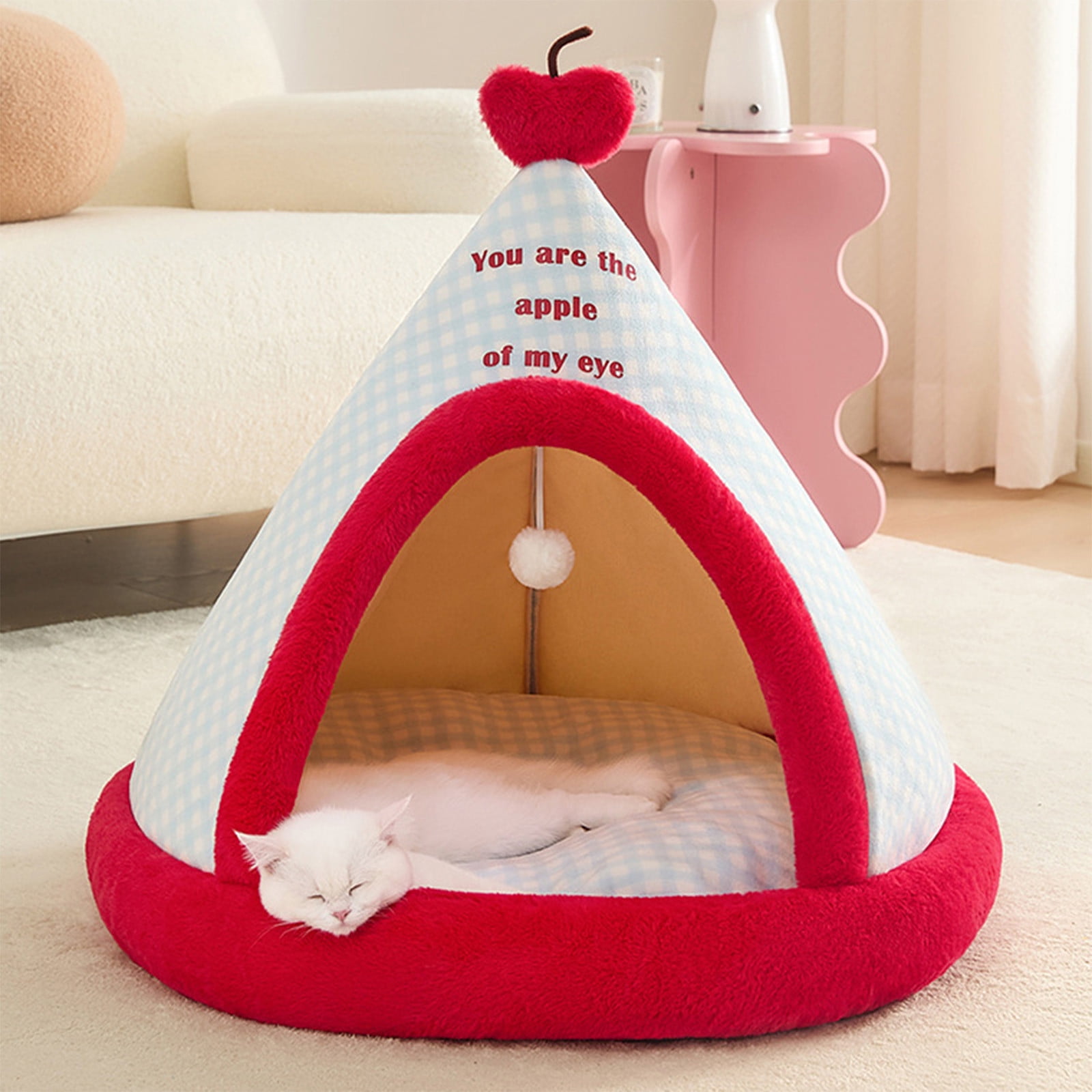 Apples Christmas Tent Christmas Pet Bed Semi Enclosed Cats Bed Dog Bed Removable And Washable Dog Bed Winter Warm Cats Bed As shown - Image 4