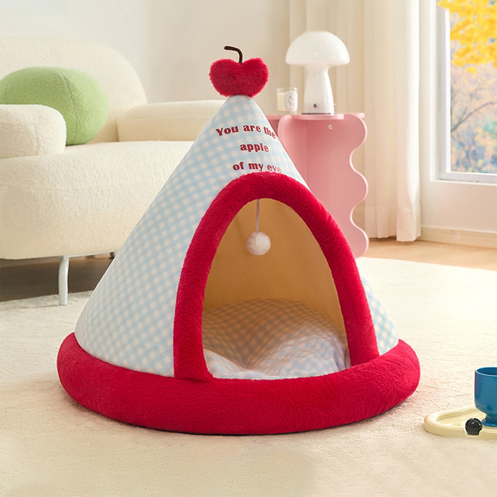 Apples Christmas Tent Christmas Pet Bed Semi Enclosed Cats Bed Dog Bed Removable And Washable Dog Bed Winter Warm Cats Bed As shown - Image 5