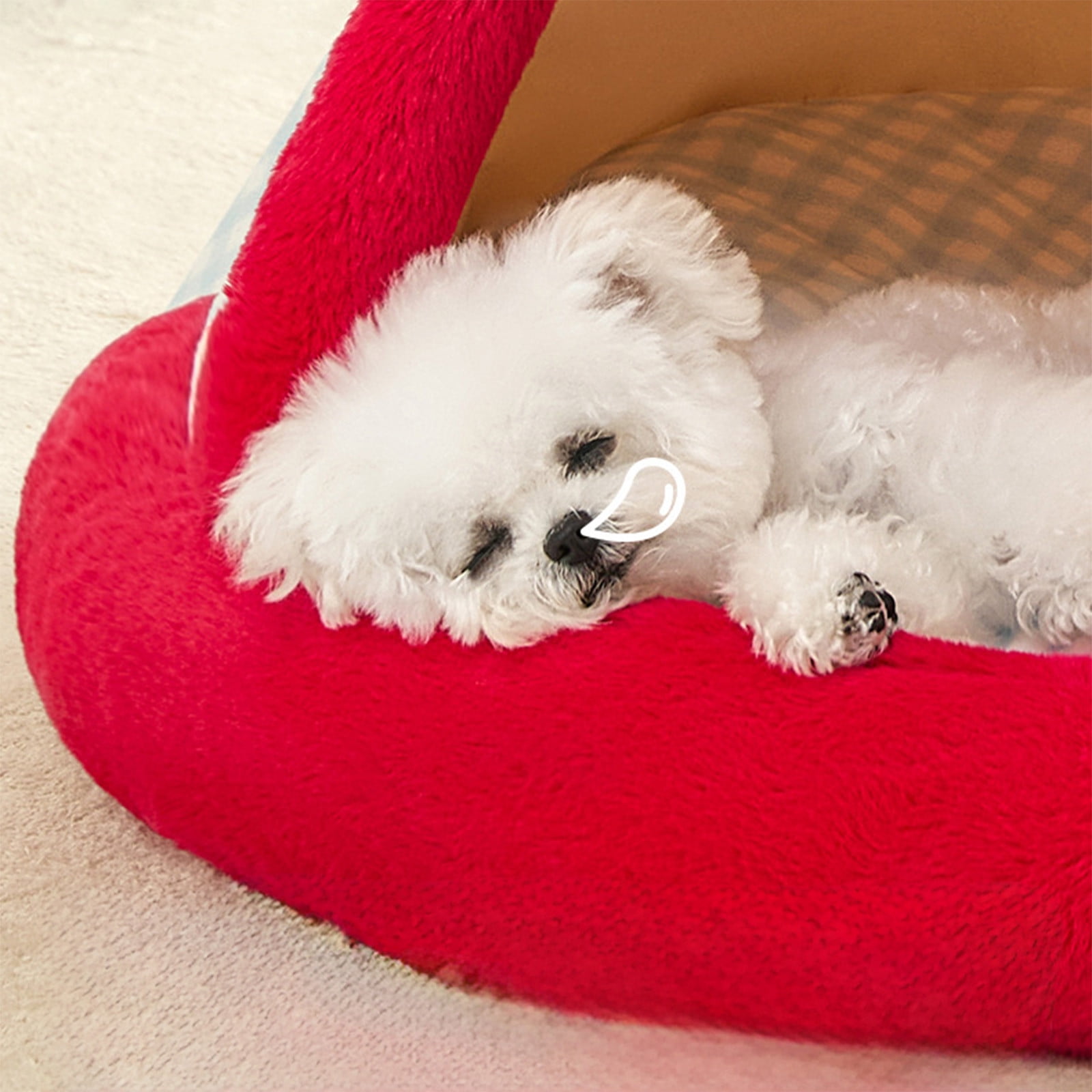 Apples Christmas Tent Christmas Pet Bed Semi Enclosed Cats Bed Dog Bed Removable And Washable Dog Bed Winter Warm Cats Bed As shown - Image 6