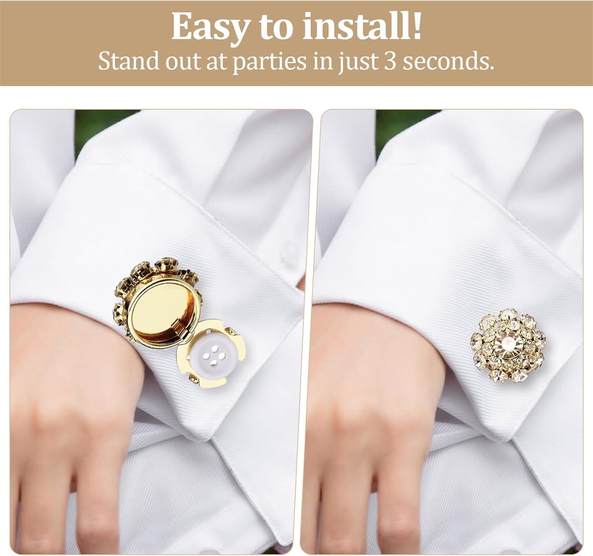 Rhinestone Button Cover Tutuviw 5 Pcs Golden Crystal Cover for Women Blouses Detachable Shirt Clips Buttons Crystal Fancy Buttons for Dress Suit Jeans Clothing DIY Holiday Decoration Embellishments Gold - Image 4