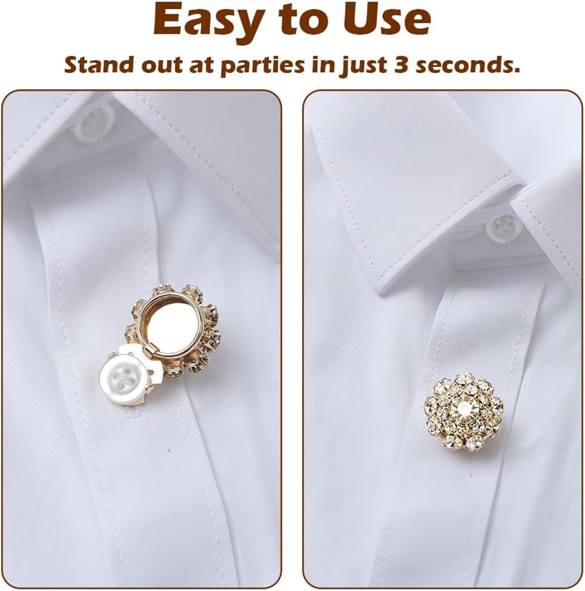 Rhinestone Button Cover Tutuviw 5 Pcs Golden Crystal Cover for Women Blouses Detachable Shirt Clips Buttons Crystal Fancy Buttons for Dress Suit Jeans Clothing DIY Holiday Decoration Embellishments Gold - Image 5