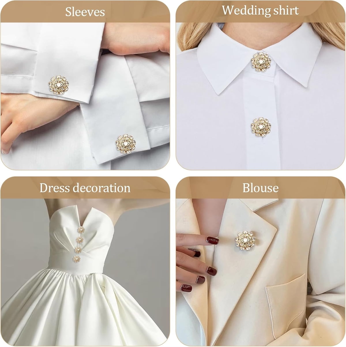 Rhinestone Button Cover Tutuviw 5 Pcs Golden Crystal Cover for Women Blouses Detachable Shirt Clips Buttons Crystal Fancy Buttons for Dress Suit Jeans Clothing DIY Holiday Decoration Embellishments Gold - Image 7