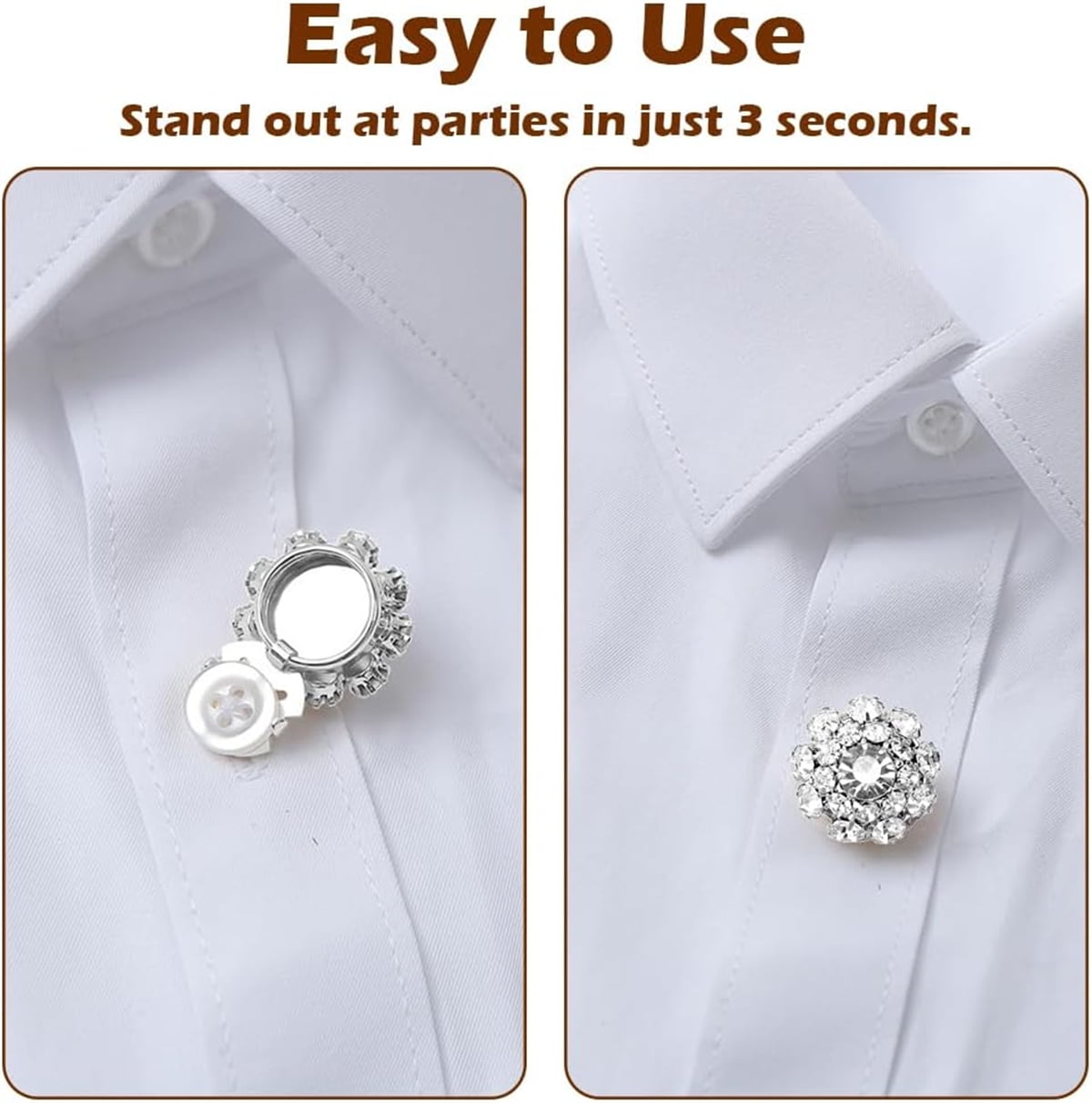 Rhinestone Button Cover Tutuviw 5 Pcs Golden Crystal Cover for Women Blouses Detachable Shirt Clips Buttons Crystal Fancy Buttons for Dress Suit Jeans Clothing DIY Holiday Decoration Embellishments Silver - Image 5
