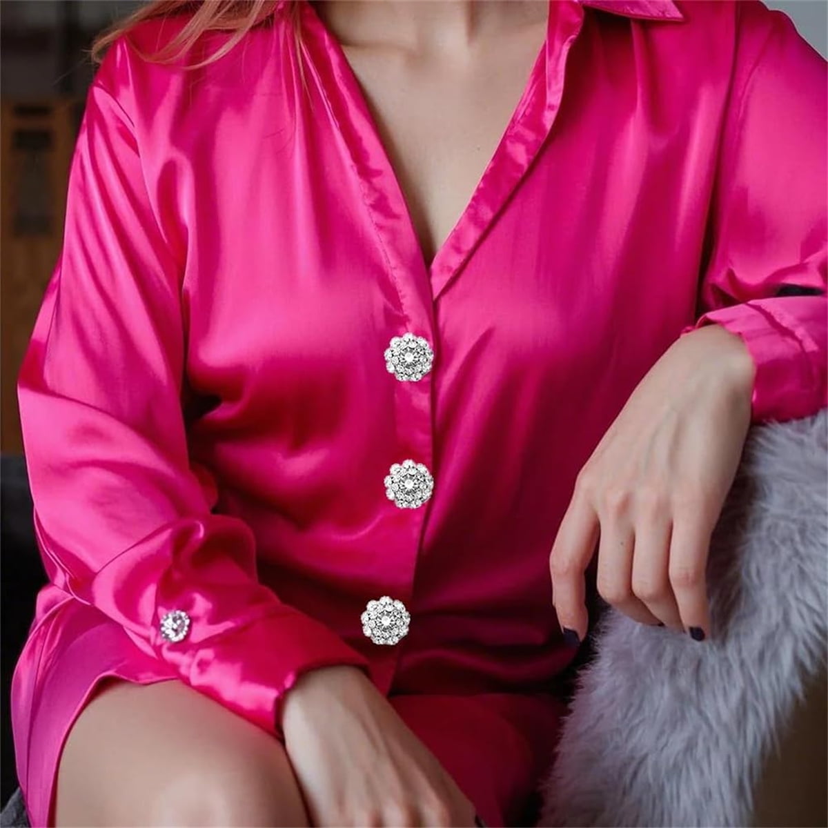 Rhinestone Button Cover Tutuviw 5 Pcs Golden Crystal Cover for Women Blouses Detachable Shirt Clips Buttons Crystal Fancy Buttons for Dress Suit Jeans Clothing DIY Holiday Decoration Embellishments Silver - Image 6