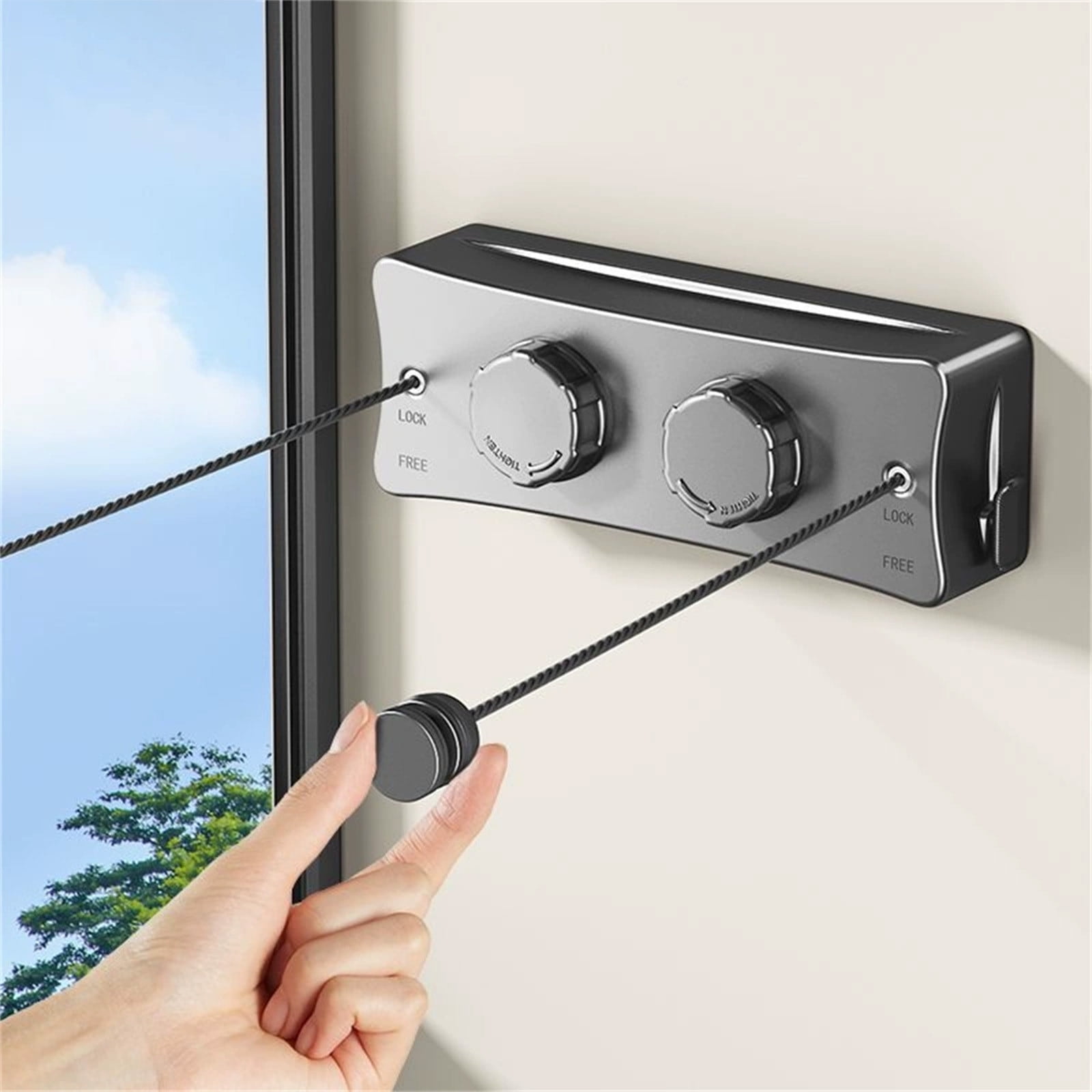 Retractable Clothesline Indoor, Non-Sagging Twin Clothes Line, 16.7Ft Adjustable No-Drill Heavy Duty Clothes Drying Laundry Line, Wall Mounted Clothesline for Indoor Outdoor As shown - Image 1