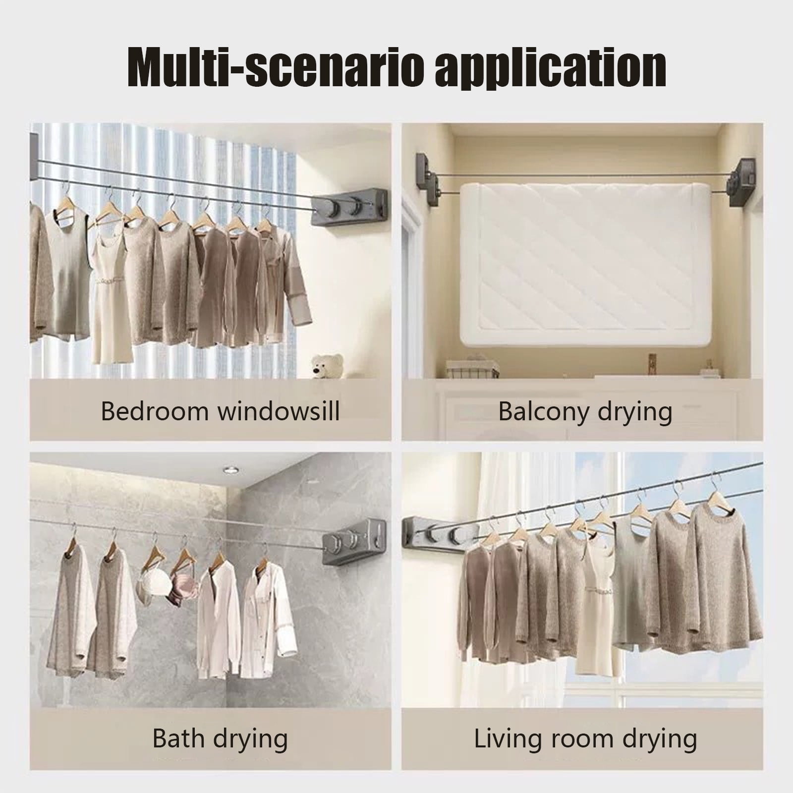 Retractable Clothesline Indoor, Non-Sagging Twin Clothes Line, 16.7Ft Adjustable No-Drill Heavy Duty Clothes Drying Laundry Line, Wall Mounted Clothesline for Indoor Outdoor As shown - Image 6