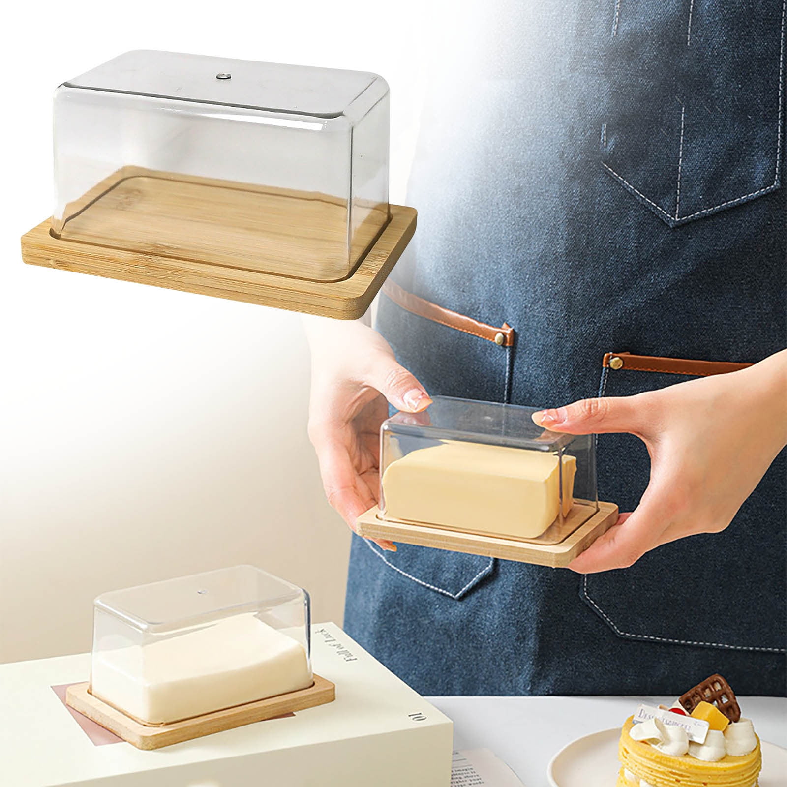 Glass Butter Dish with Airtight Lid, Keeps Butter Soft, Countertop and Refrigerator Door Shelf, Butter Tray with Lid Fridge, Butter Holder, Covered Butter Dishes, Cheese Freezer Preservation Box Multicolor - Image 1