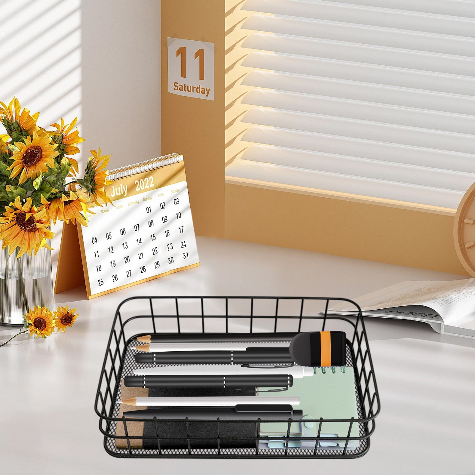 Desktop Metal Storage Basket, Grids Storage Tray Small Wires Baskets Fruit Basket Metal Organizer Tray for Home Decoration, Closets, Fridge, Kitchen Black - Image 4