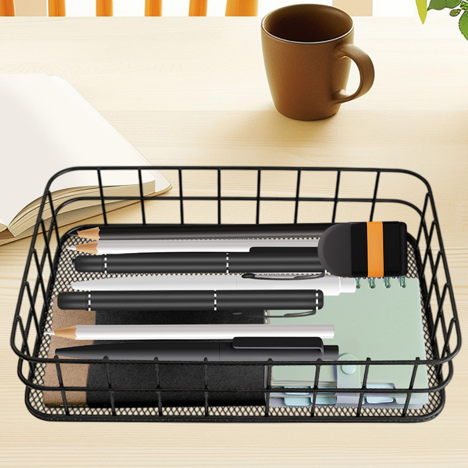 Desktop Metal Storage Basket, Grids Storage Tray Small Wires Baskets Fruit Basket Metal Organizer Tray for Home Decoration, Closets, Fridge, Kitchen Black - Image 6