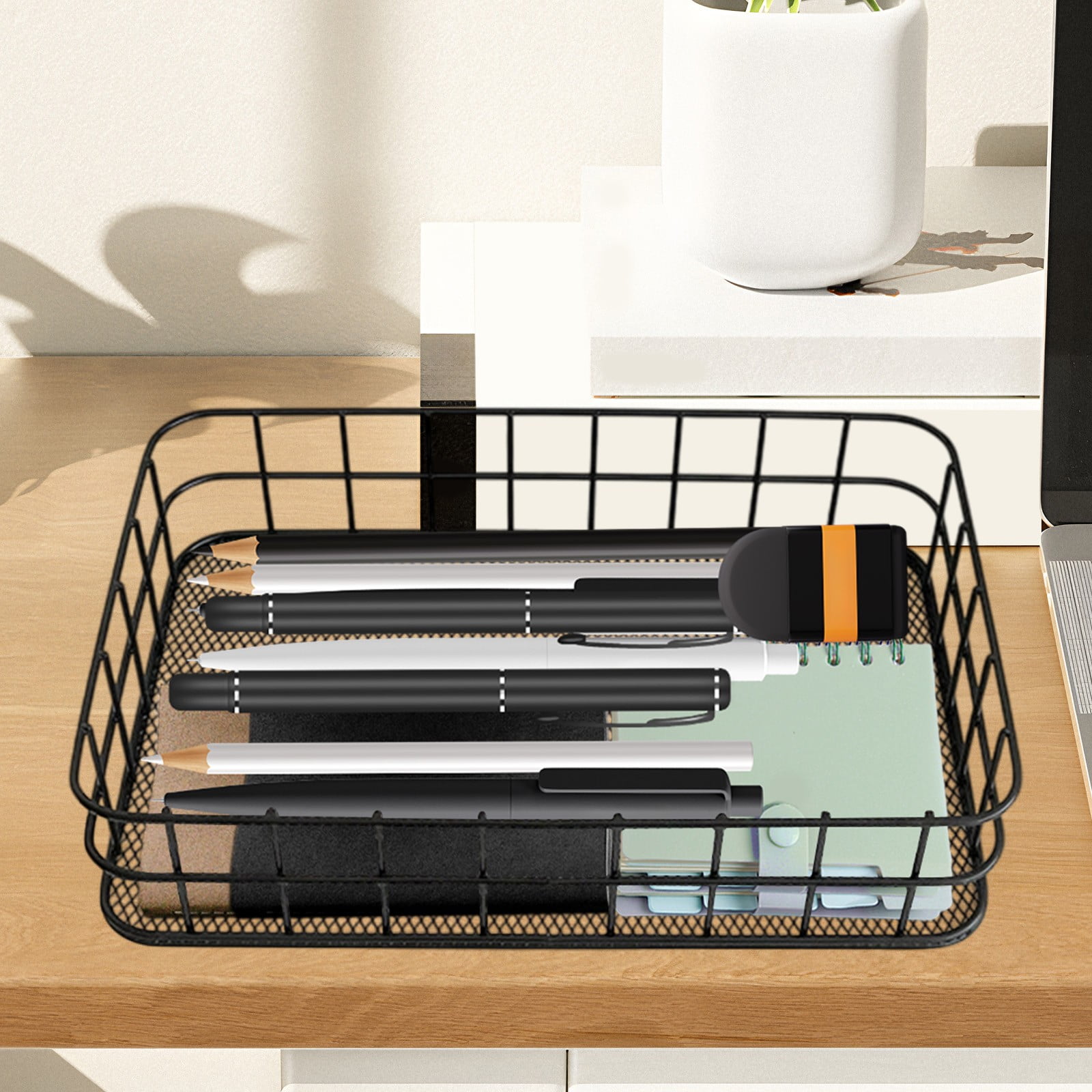Desktop Metal Storage Basket, Grids Storage Tray Small Wires Baskets Fruit Basket Metal Organizer Tray for Home Decoration, Closets, Fridge, Kitchen Black - Image 7