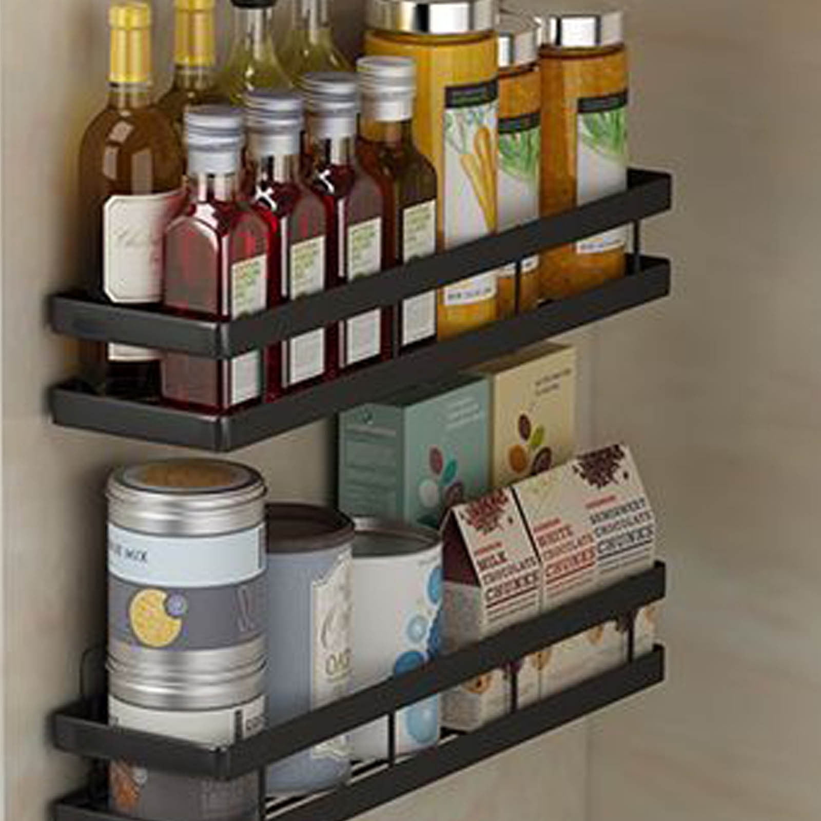 Metal Spice Rack, Wall Mount Floating Shelves, Black Storage organizer, Wall-mounted Household Spice Jars Rack, Wall Multi-function Storage Racks, for Cabinet Door, Pantry, Kitchen/Bathroom Supplies Black - Image 4
