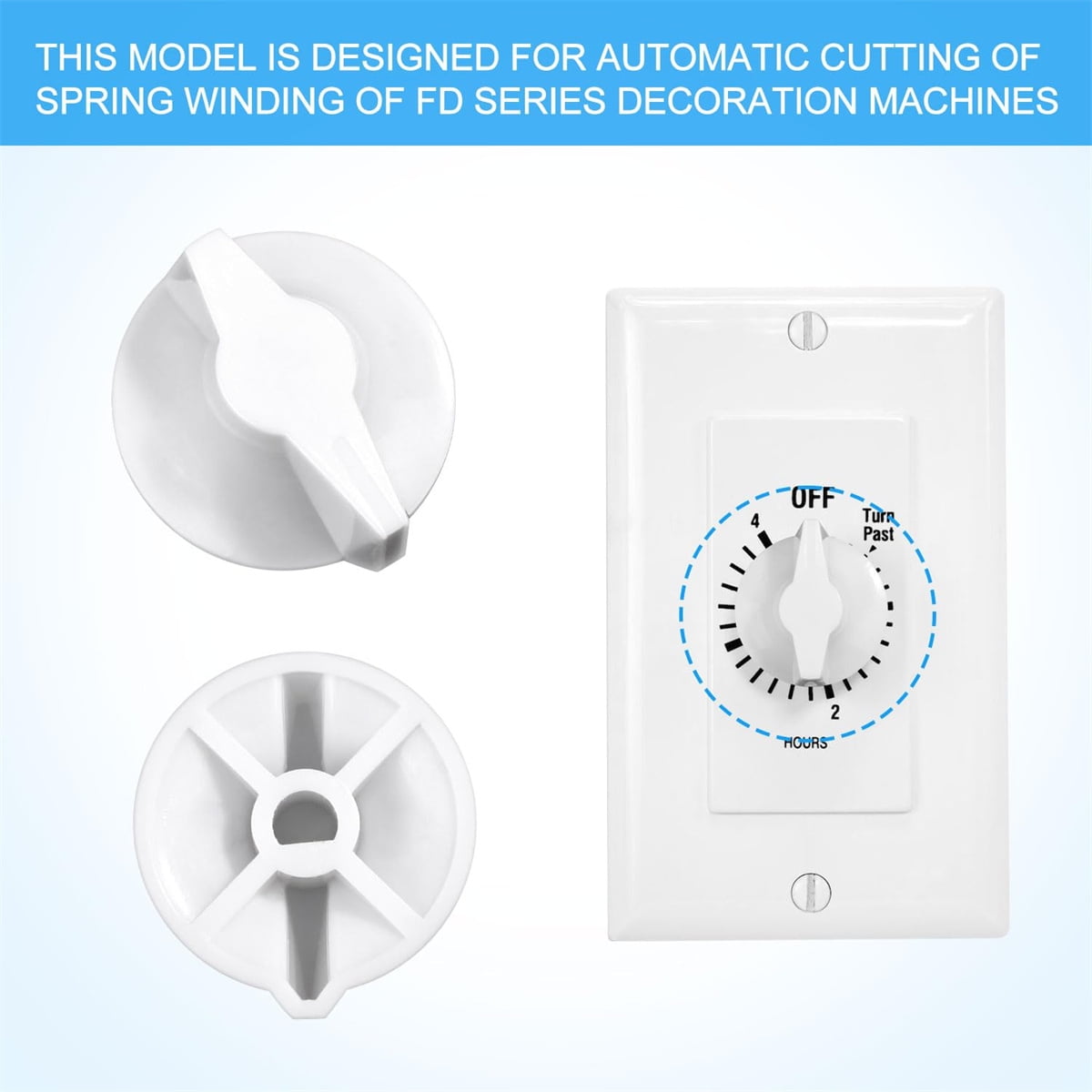 Tutuviw 2 Pack Timer Switch Knob Replacement Timer Switch Knob Compatible Spring Wound Timers D-Type Timer Knob for Wall Bathroom Fan Motor Heater Light (White) - Image 6