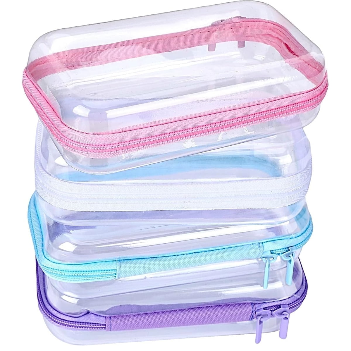 Clear Hard Shell Zipper Case Tutuviw 3 Pcs Plastic Clear Storage Zipper Case Transparent Waterproof Hard Pouches Hard Sided Pencil Case Clear Zipper Toys Puzzles Organizer Bin (4 Colors, S) - Image 1