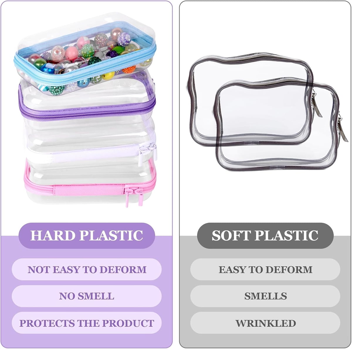 Clear Hard Shell Zipper Case Tutuviw 3 Pcs Plastic Clear Storage Zipper Case Transparent Waterproof Hard Pouches Hard Sided Pencil Case Clear Zipper Toys Puzzles Organizer Bin (4 Colors, S) - Image 2
