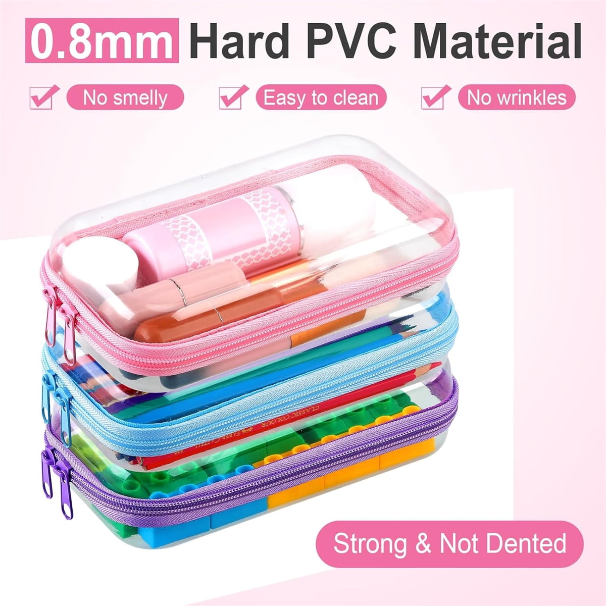 Clear Hard Shell Zipper Case Tutuviw 3 Pcs Plastic Clear Storage Zipper Case Transparent Waterproof Hard Pouches Hard Sided Pencil Case Clear Zipper Toys Puzzles Organizer Bin (4 Colors, S) - Image 5