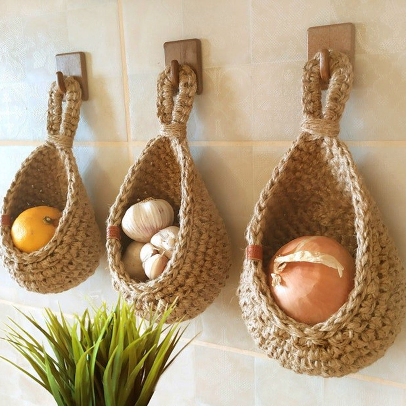 Hanging Wall Basket, Teardrop Hanging Baskets with Hanging Ring for Home Indoor Decoration, Hanging Plant Pot Holder, Vegetable Fruit Storage Baskets for Kitchen Wall Restaurant Balcony Garden A - Image 1