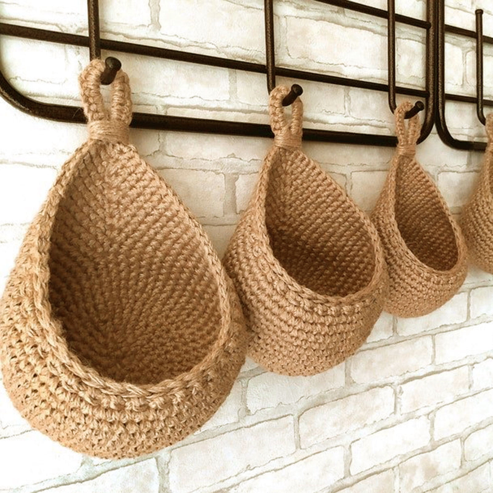 Hanging Wall Basket, Teardrop Hanging Baskets with Hanging Ring for Home Indoor Decoration, Hanging Plant Pot Holder, Vegetable Fruit Storage Baskets for Kitchen Wall Restaurant Balcony Garden B - Image 3