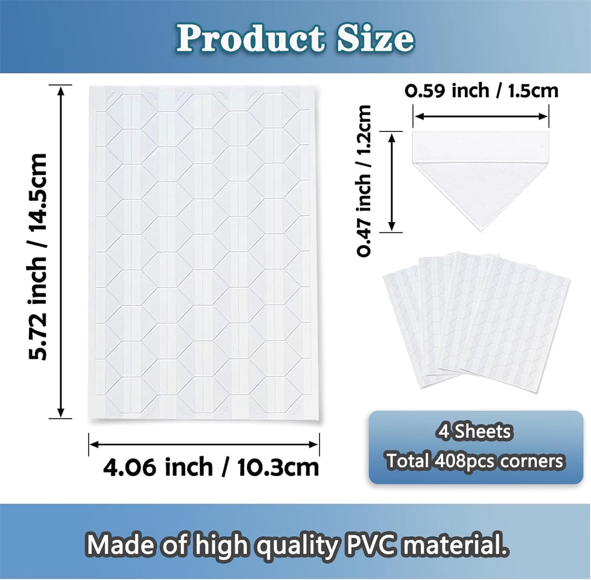 Tutuviw 408 Pcs Clear Photo Corners Stickers Self-Adhesive Photo Corners Lens Photo Corner Sticker for DIY Scrapbooking, Memory Books Journal and Picture Album (Clear, 4 Sheet) - Image 2