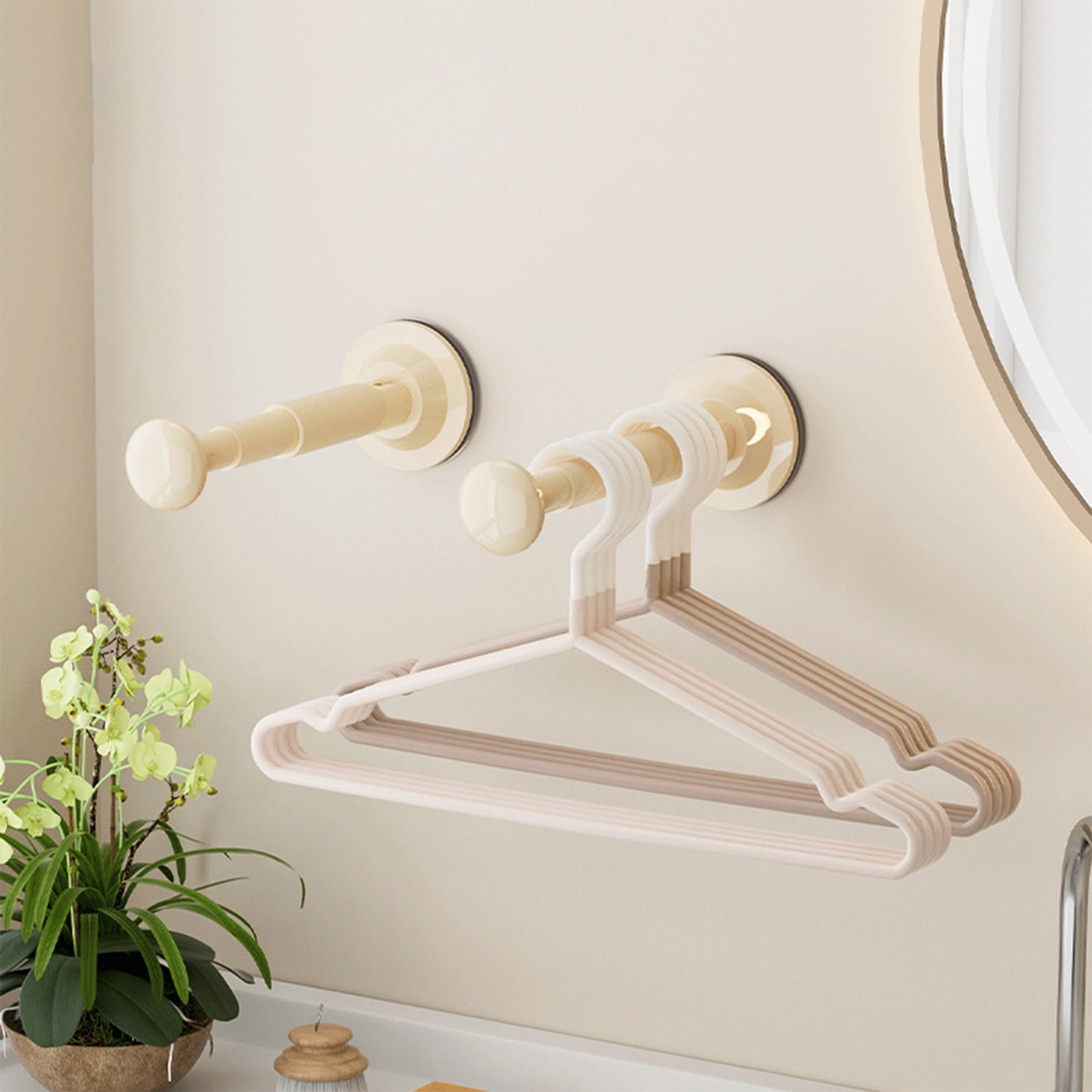 2PCS Retractable Clothes Hanger Storage Rack, Extendable Clothes Hanger with Suction Cup, Space Saving Household Tool for Closet Washer Dryer Beige - Image 4