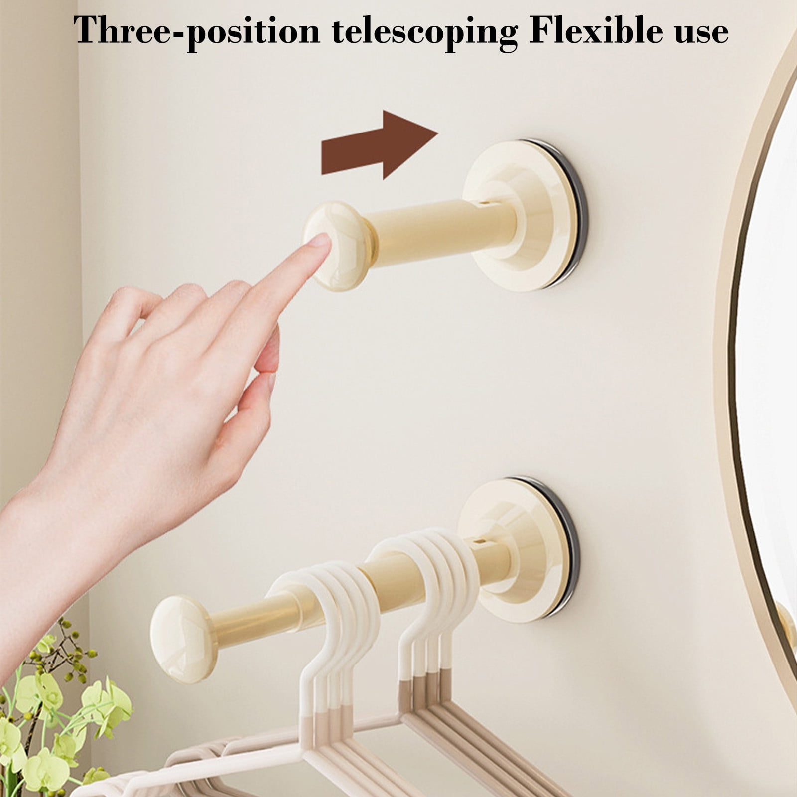 2PCS Retractable Clothes Hanger Storage Rack, Extendable Clothes Hanger with Suction Cup, Space Saving Household Tool for Closet Washer Dryer Beige - Image 5