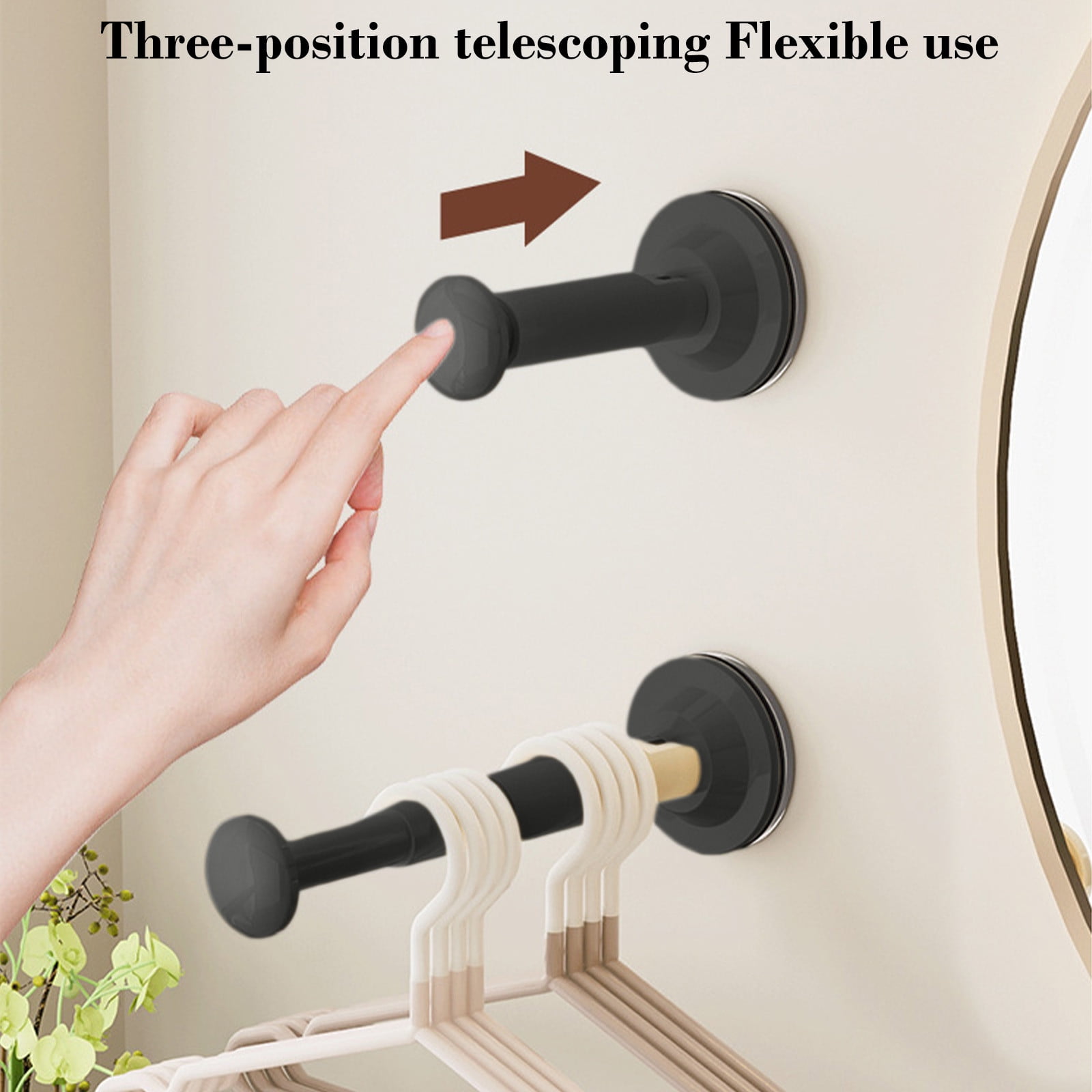 2PCS Retractable Clothes Hanger Storage Rack, Extendable Clothes Hanger with Suction Cup, Space Saving Household Tool for Closet Washer Dryer Black - Image 5