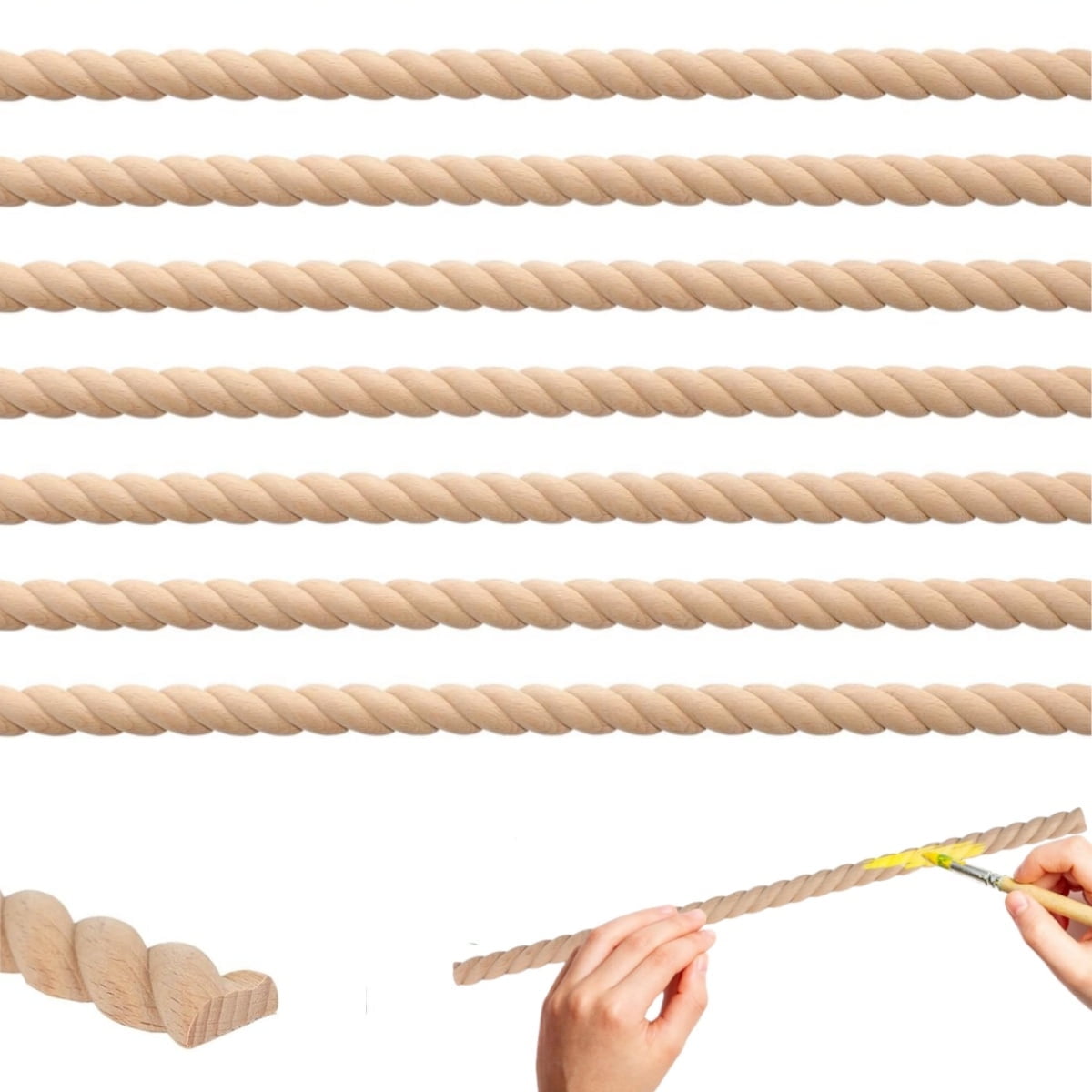 Unfinished Decorative Wood Trim,15.75inch Portable Twist Wood Trim Molding,Durable Cute DIY Trim for Shelf,Window,Door,Pack of 12 - Image 1