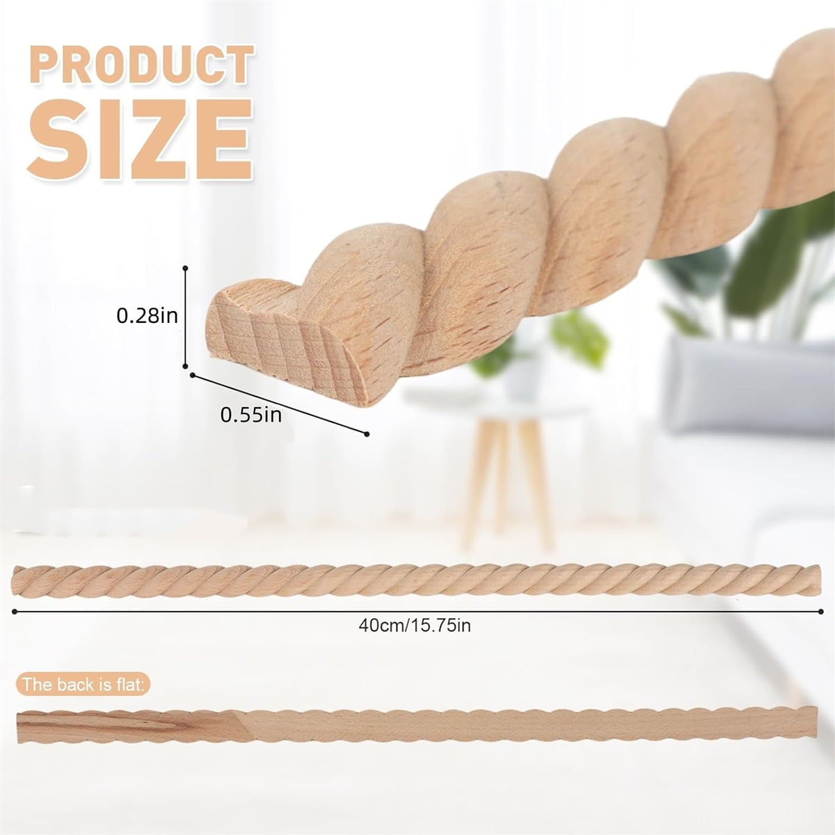 Unfinished Decorative Wood Trim,15.75inch Portable Twist Wood Trim Molding,Durable Cute DIY Trim for Shelf,Window,Door,Pack of 12 - Image 2