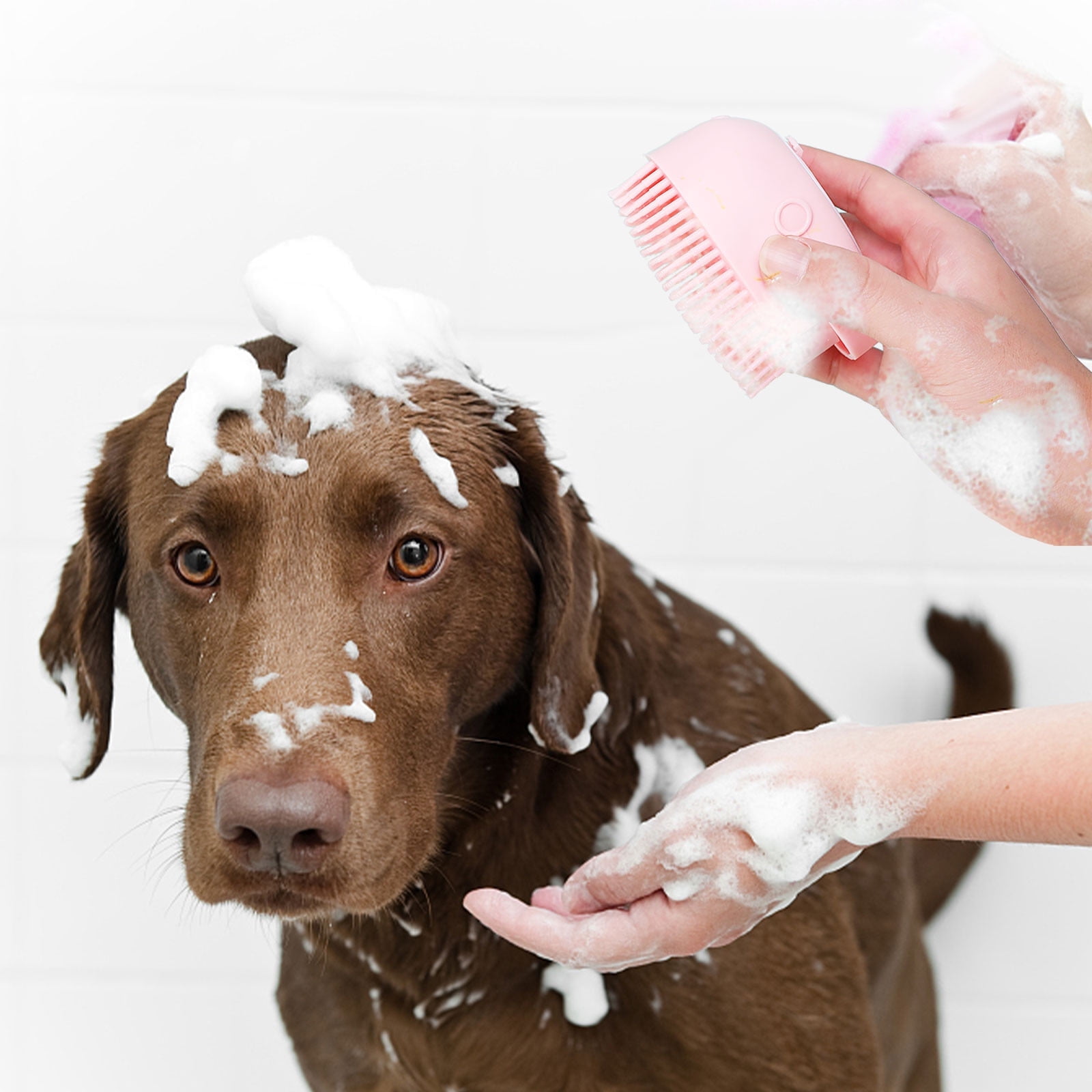 Dog Bath Brush, Pet Massage Brush, Shampoo Dispenser, Soft Silicone Brush, Rubber Bristle for Dogs and Cats Shower, Soft Pet Rub Back Brush, Shower Brush Blue - Image 4