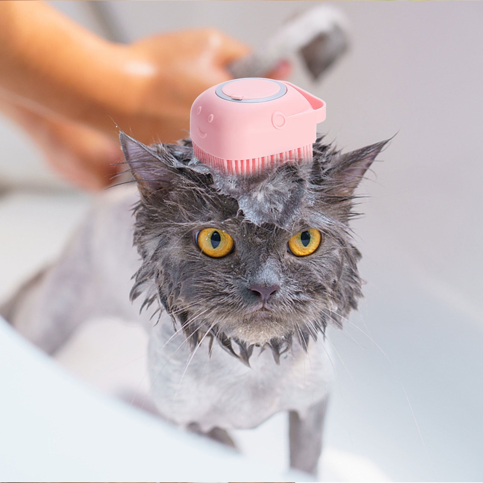 Dog Bath Brush, Pet Massage Brush, Shampoo Dispenser, Soft Silicone Brush, Rubber Bristle for Dogs and Cats Shower, Soft Pet Rub Back Brush, Shower Brush Pink - Image 6