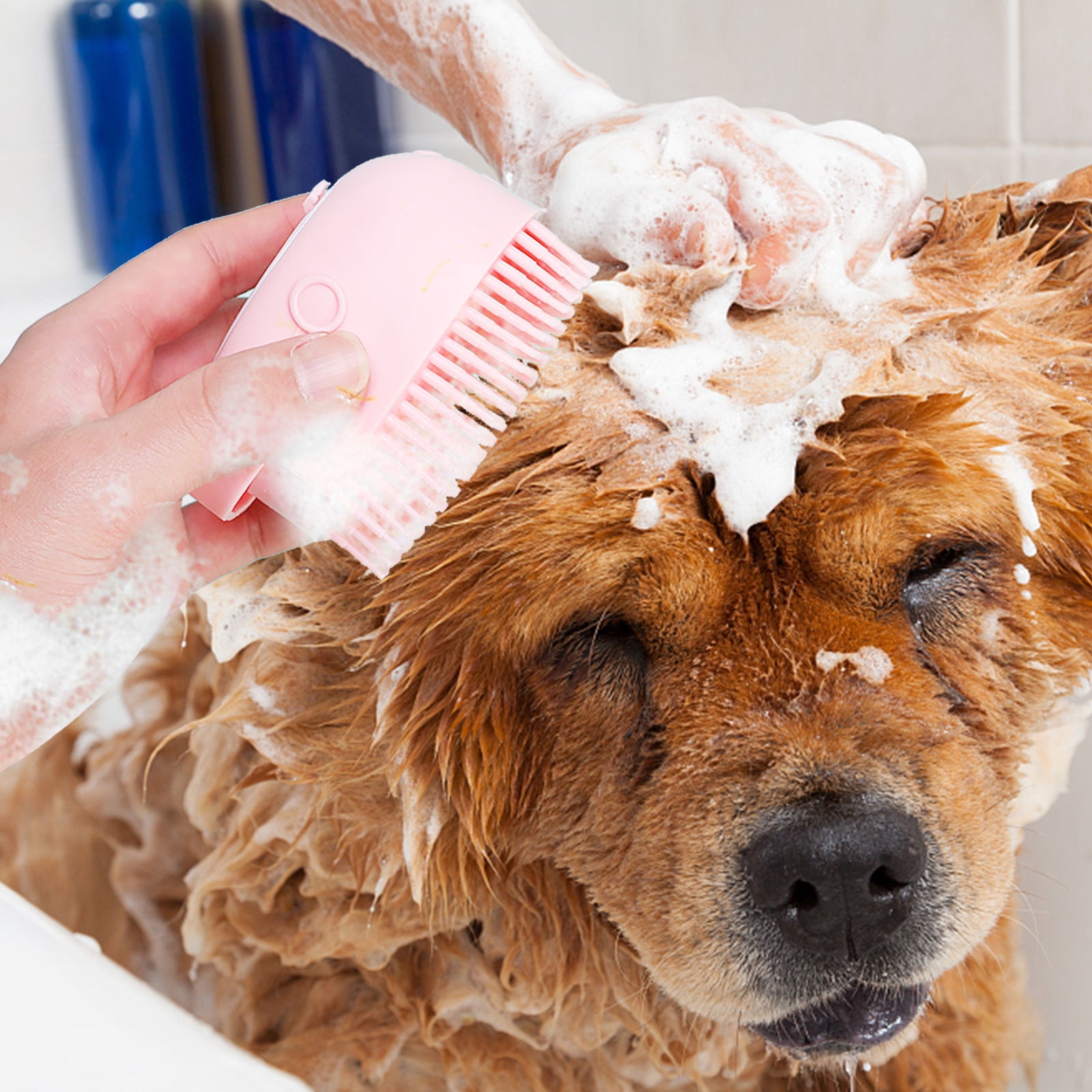 Dog Bath Brush, Pet Massage Brush, Shampoo Dispenser, Soft Silicone Brush, Rubber Bristle for Dogs and Cats Shower, Soft Pet Rub Back Brush, Shower Brush Yellow - Image 5