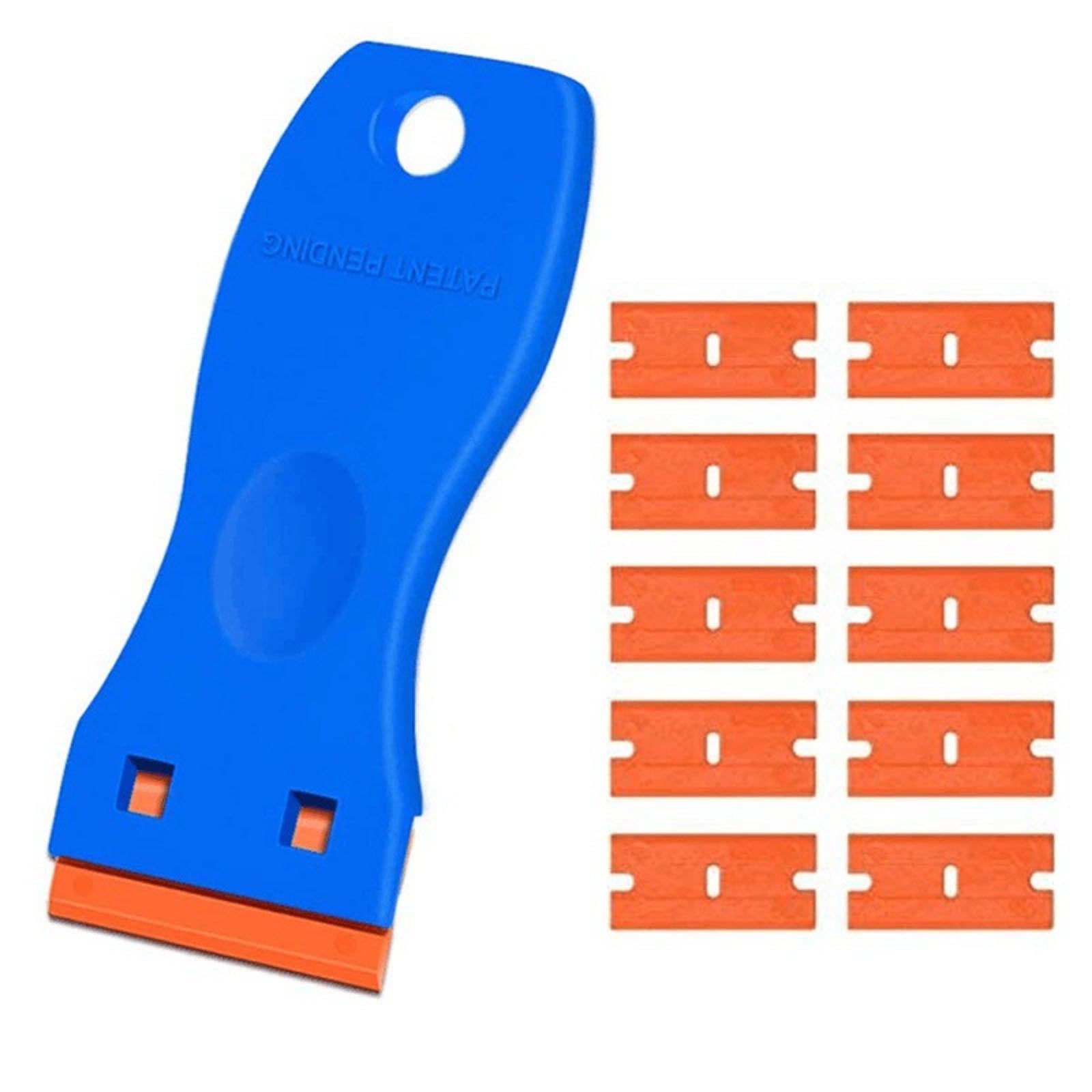 1 Pcs Plastic Razor Blade Scraper, Scraper Tool with Plastic Razor Blades, Plastic Blades Kit, for Removing Labels Adhesive Decals Sticker from Windows Glass Blue - Image 1