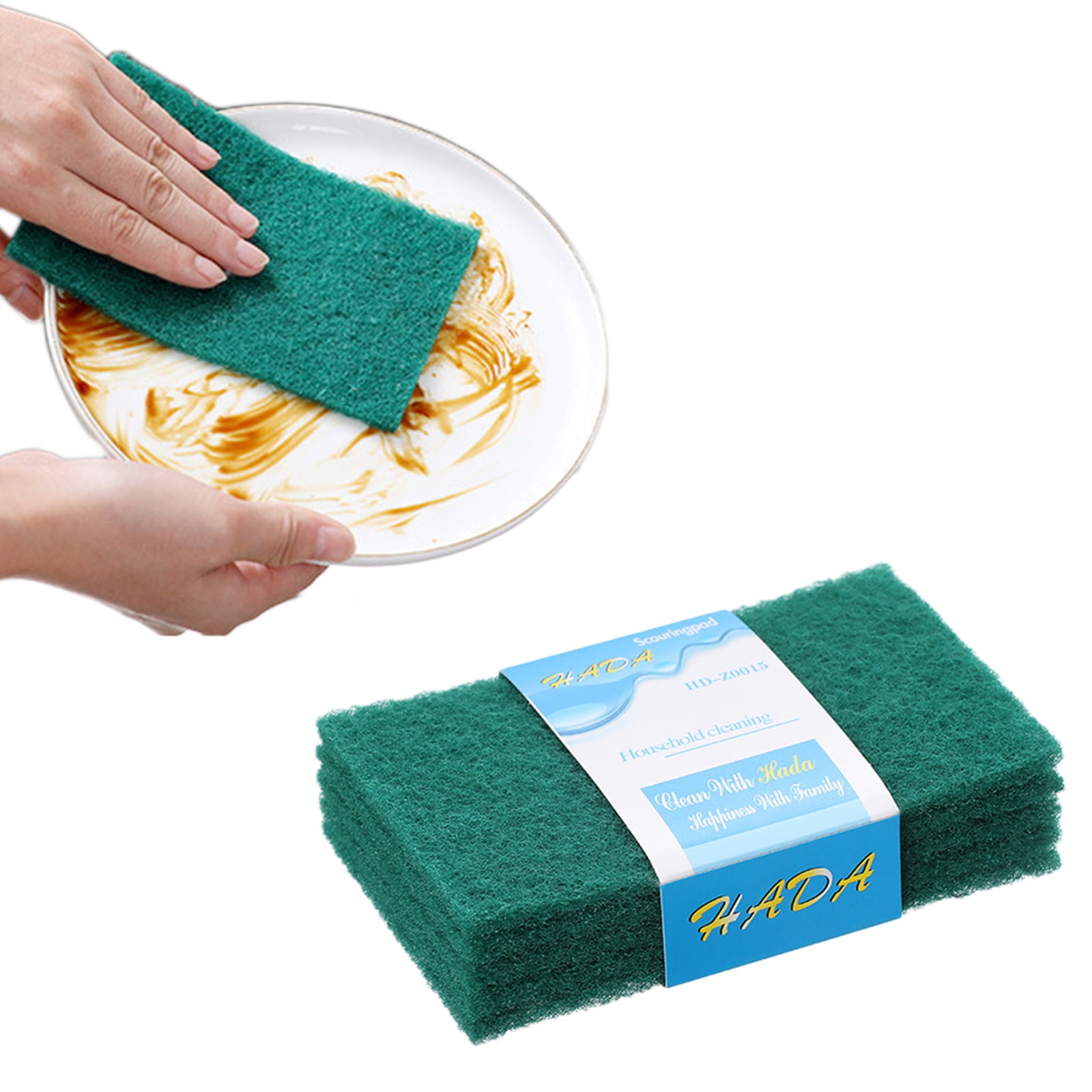 5 Pcs Scouring Pad, Dish Scrubber Scouring Pads, Green Reusable Household Scrub Pads, Double-sided Household Emery Sponge, for Dishes, Kitchen Scrubbers and Metal Grills Green - Image 1