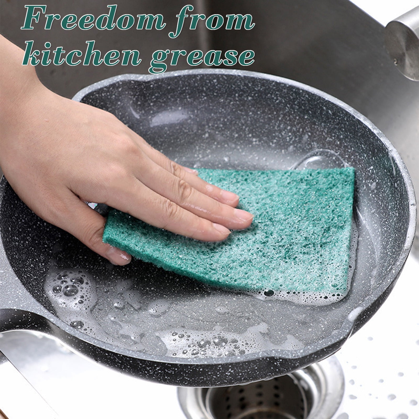 5 Pcs Scouring Pad, Dish Scrubber Scouring Pads, Green Reusable Household Scrub Pads, Double-sided Household Emery Sponge, for Dishes, Kitchen Scrubbers and Metal Grills Green - Image 4