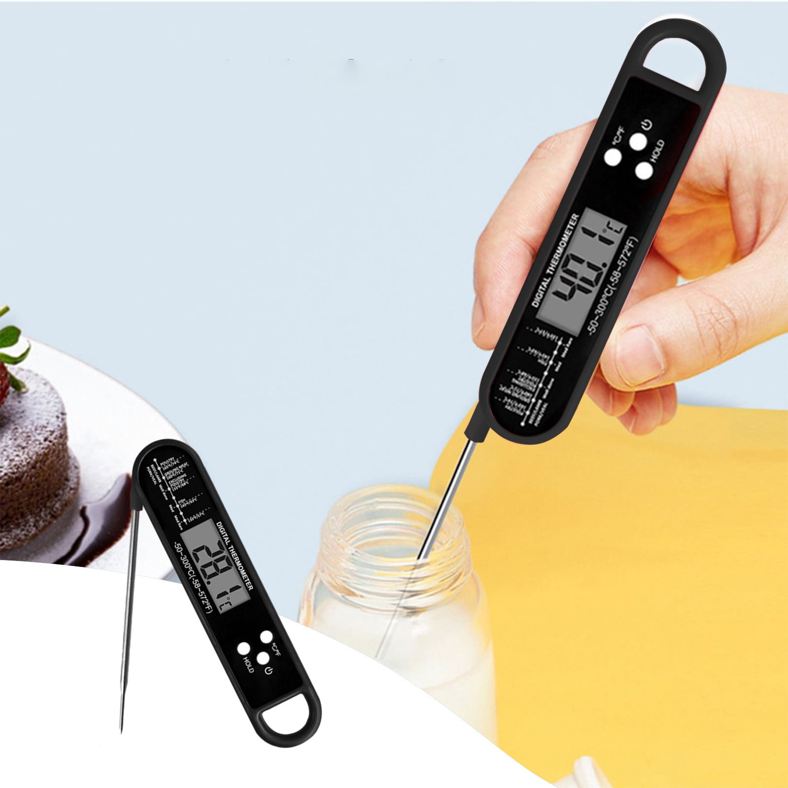 Meat Thermometer Digital, Instant Read Waterproof Food Thermometer, Instant Read Meat Thermometer, Digital T-hermometer with Long Probe, for Cooking, Grill, Candy, Kitchen, Stocking Stuffers Black - Image 1