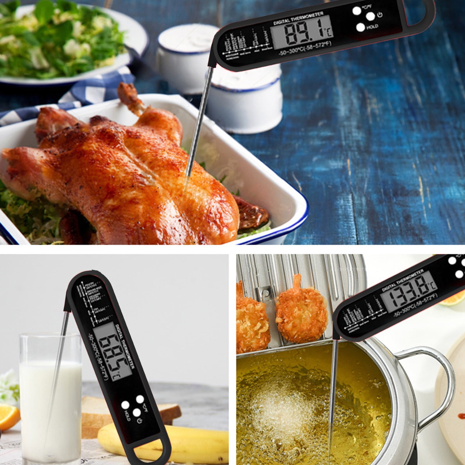 Meat Thermometer Digital, Instant Read Waterproof Food Thermometer, Instant Read Meat Thermometer, Digital T-hermometer with Long Probe, for Cooking, Grill, Candy, Kitchen, Stocking Stuffers Black - Image 4